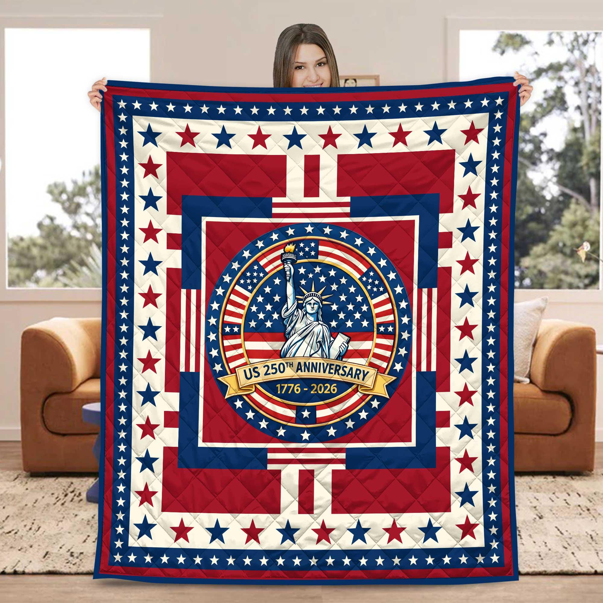 American Flag Quilt Blanket 250th Anniversary, USA Patriotic Throw, Statue of Liberty Gift, USA Memorial Day Decor, American Flag Throw
