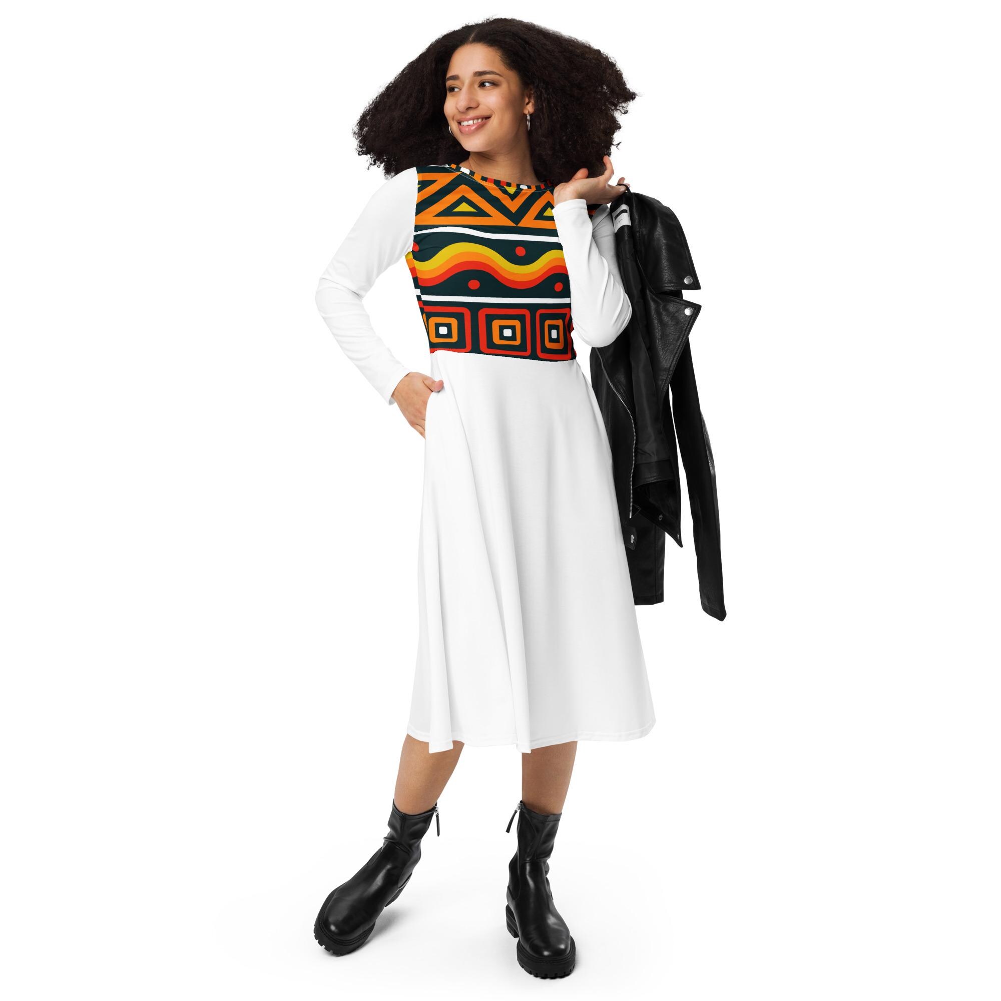 Cloud 9 Africa Douala All-Over Print Long Sleeve Midi Dress