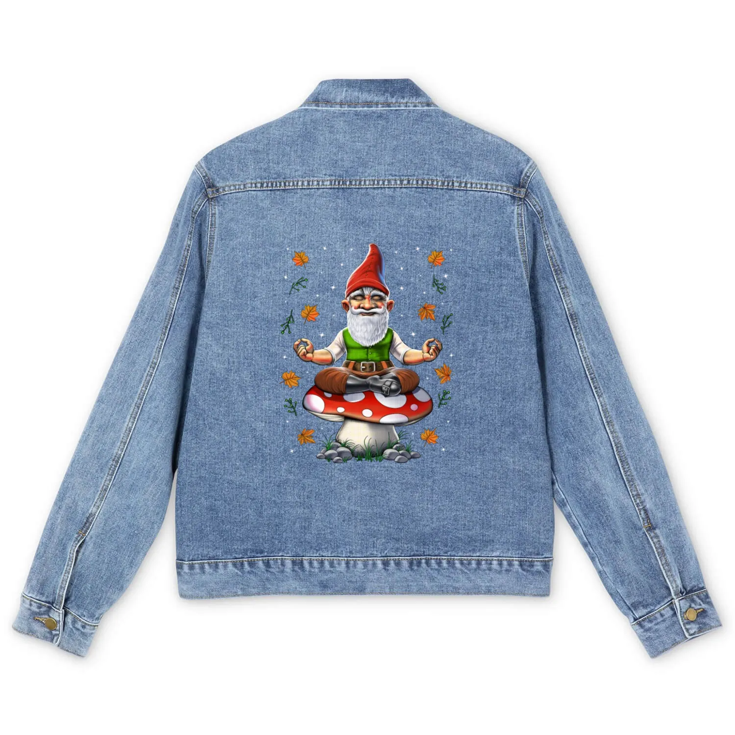 Gnome Mushroom Meditation Men's Denim Jackets