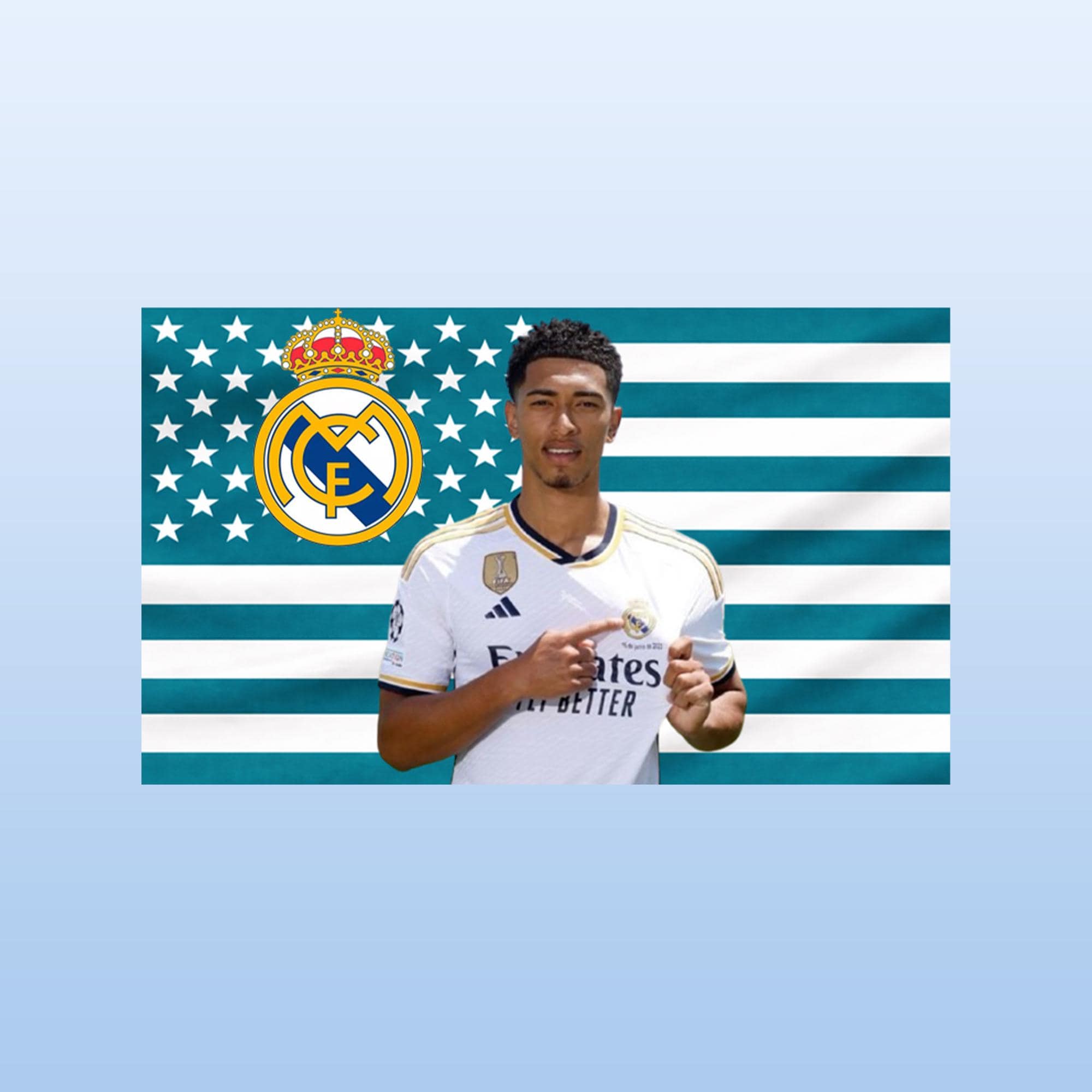 Jude Bellingham Real Madrid American Flag Tapestry Soccer Star Wall Art | Football Fan Decor | Aesthetic USA Flag | Sports Room Gift