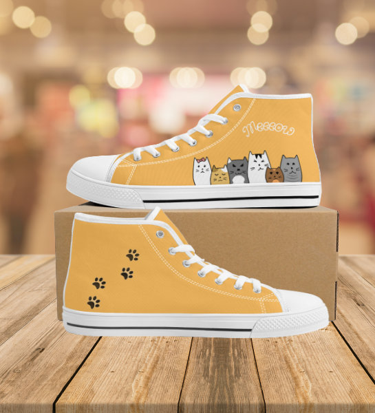 Cute Cats | Cartoon High Tops | Unique Hi Tops | Converse Style | Mens Shoes