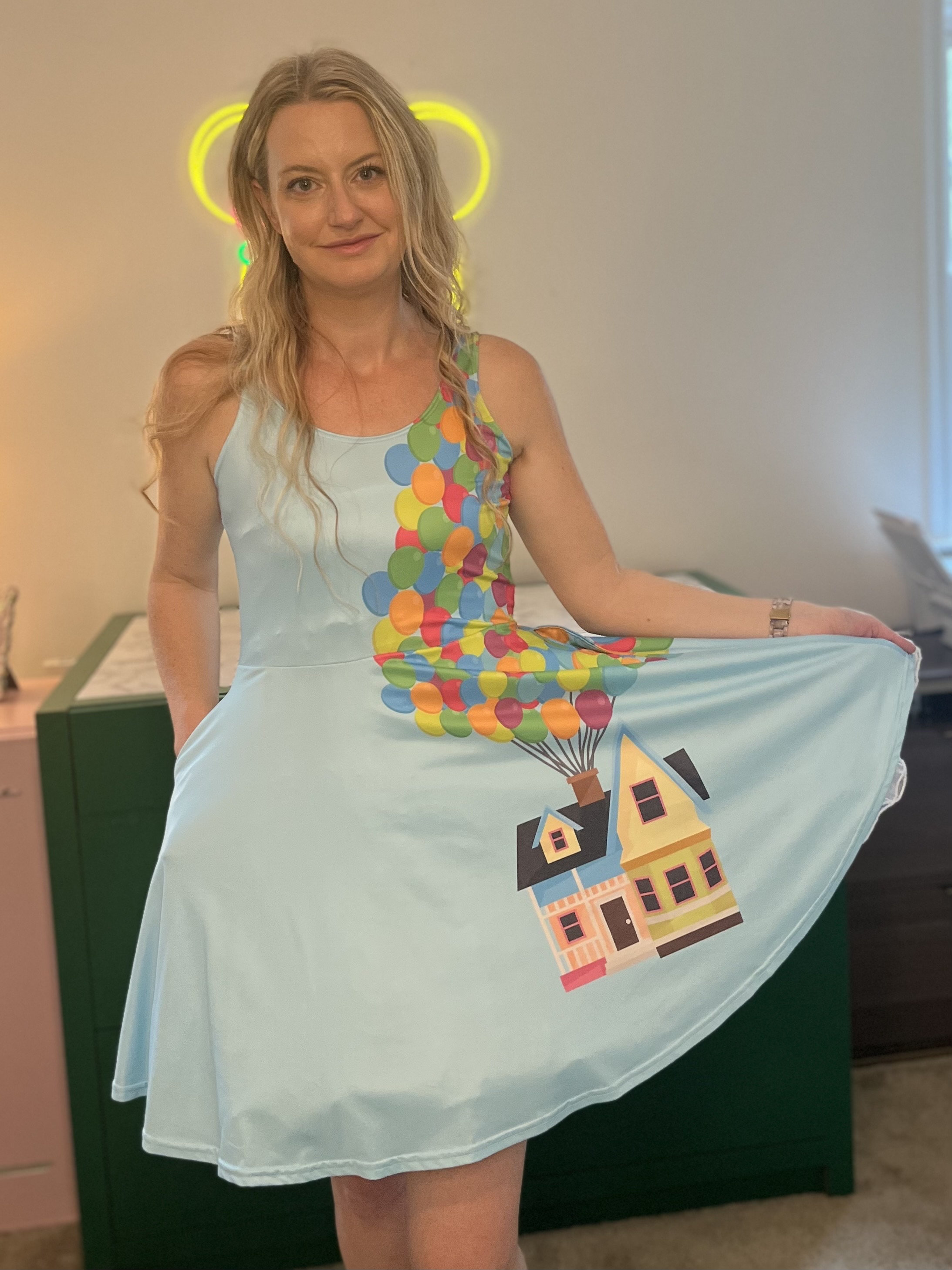 UP Inspired - House with Balloons - Women's Skater or Midi Dress - Pockets