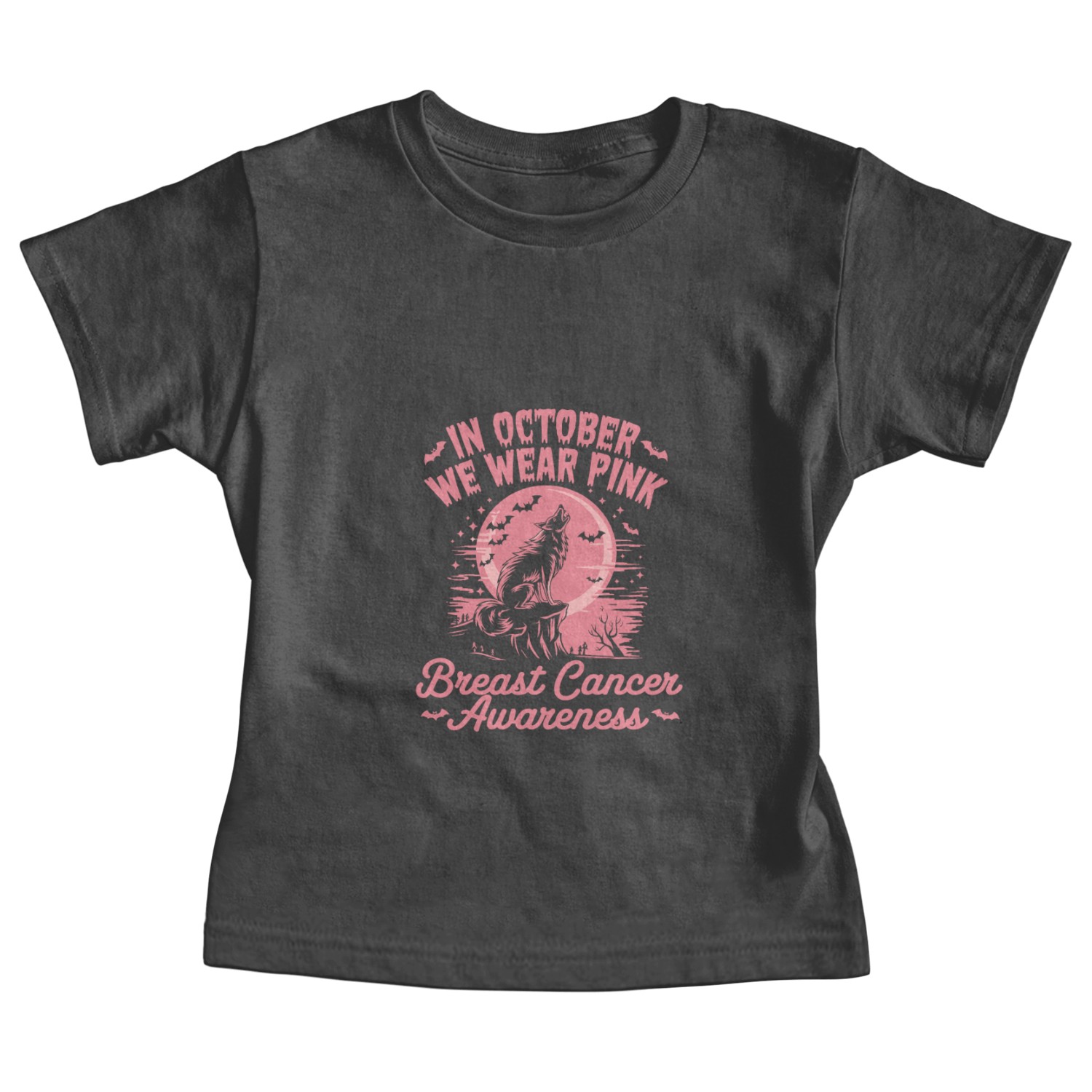 Breast Cancer Design Wolf & Pink Ribbon Baby Tees