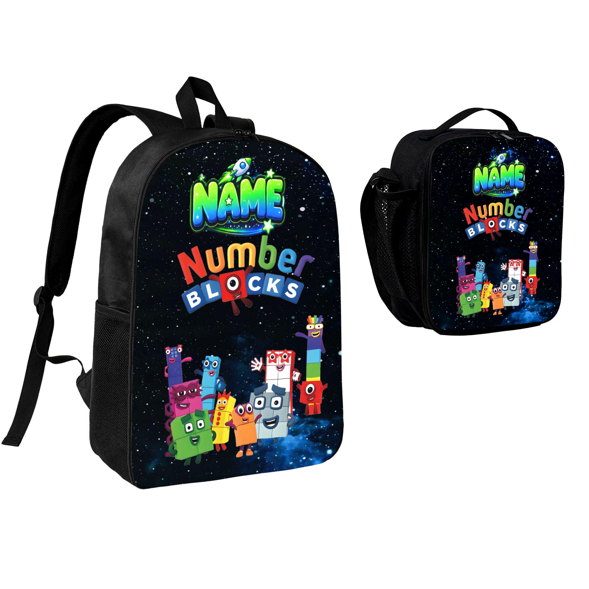 Personalized Number Learning Backpack and Lunch Bag Set, Custom Name Galaxy School Bag Bundle, Kids Math Bookbag and Insulated Lunchbox