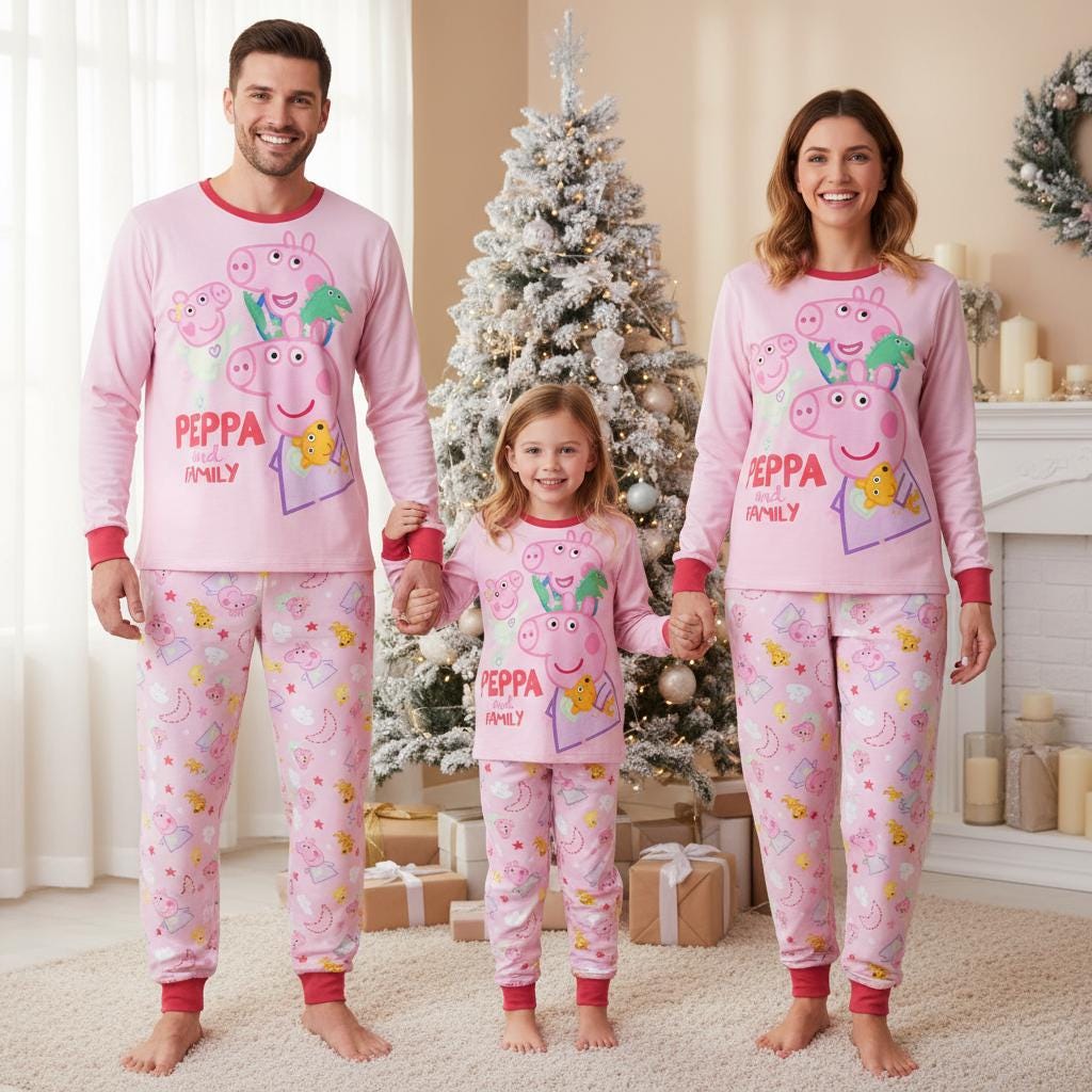 Pig Family Pajamas, Pig Long Pajamas, Pig Long Tee & Pants PJs, Family Matching Pajamas Set, Pajama Family Gift, Christmas Gift