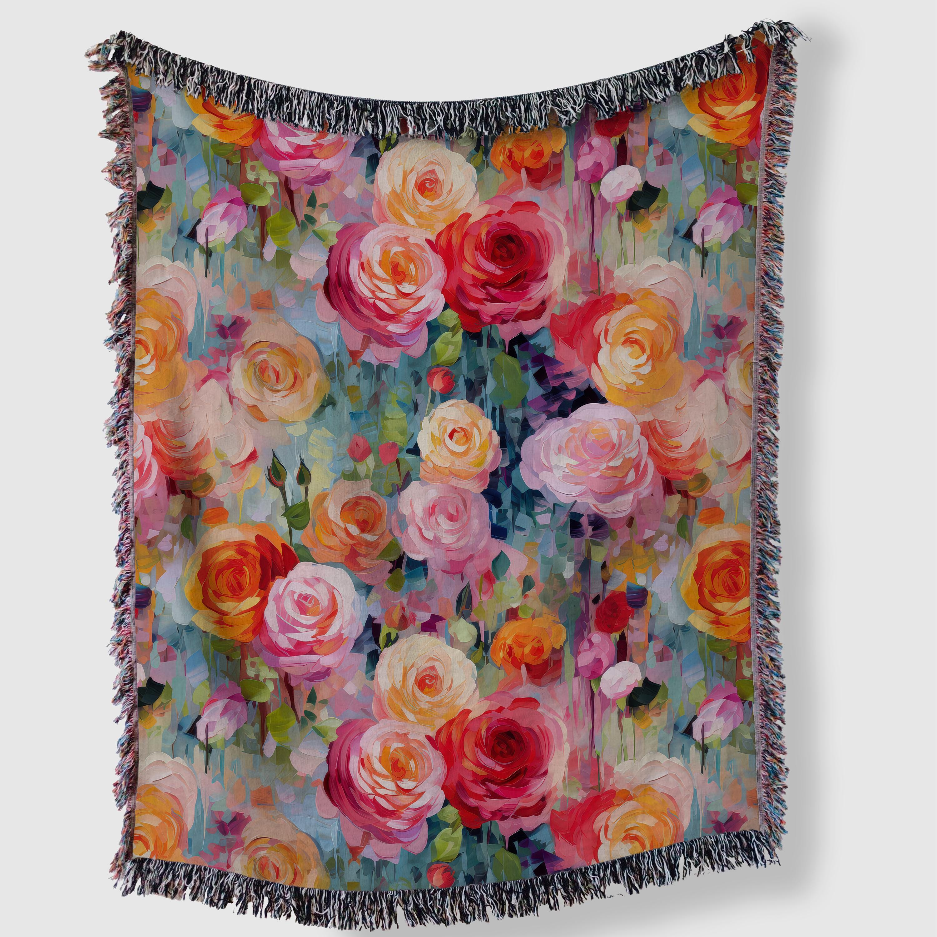 Woven Blanket, Floral Blanket, Ranunculus Throw, Cottagecore Blanket, Flower Lover Gifts, Rustic Bedroom Decor, Botanical Blanket
