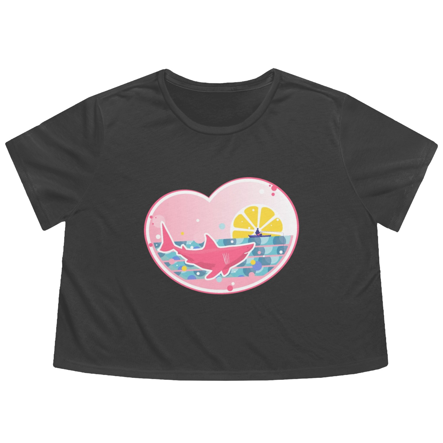 Angler and shark. Flowy Cropped Tees