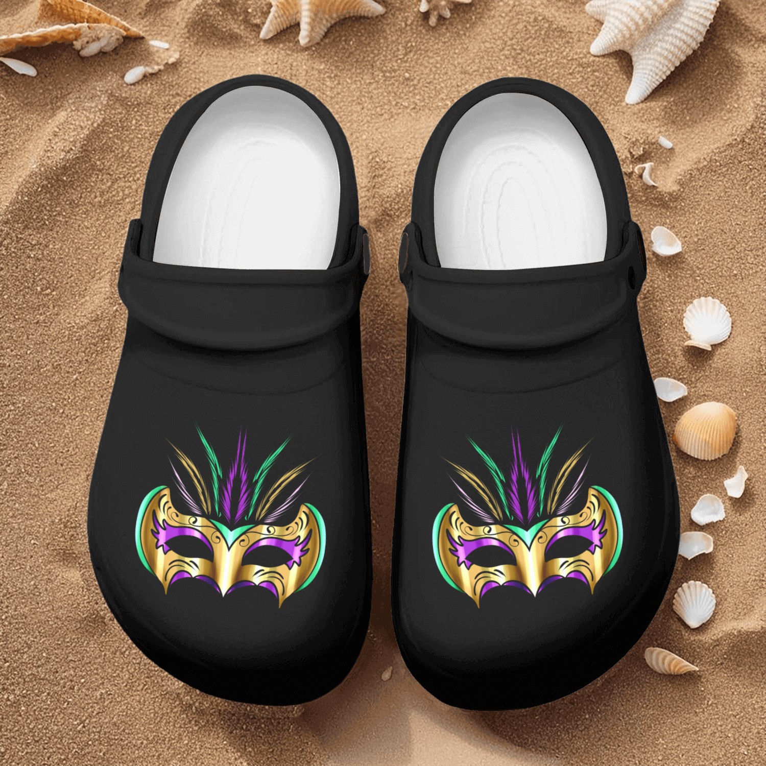Yellow golden Mask For Mardi Gras Nurse Clogs