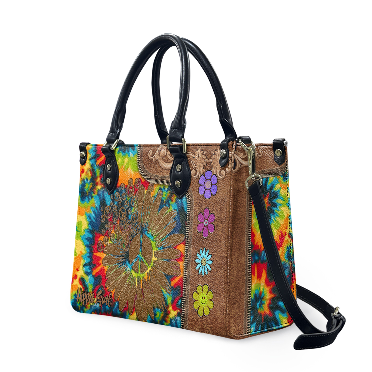 Hippie Sunflower Leather Bag, Leather Bag For Women