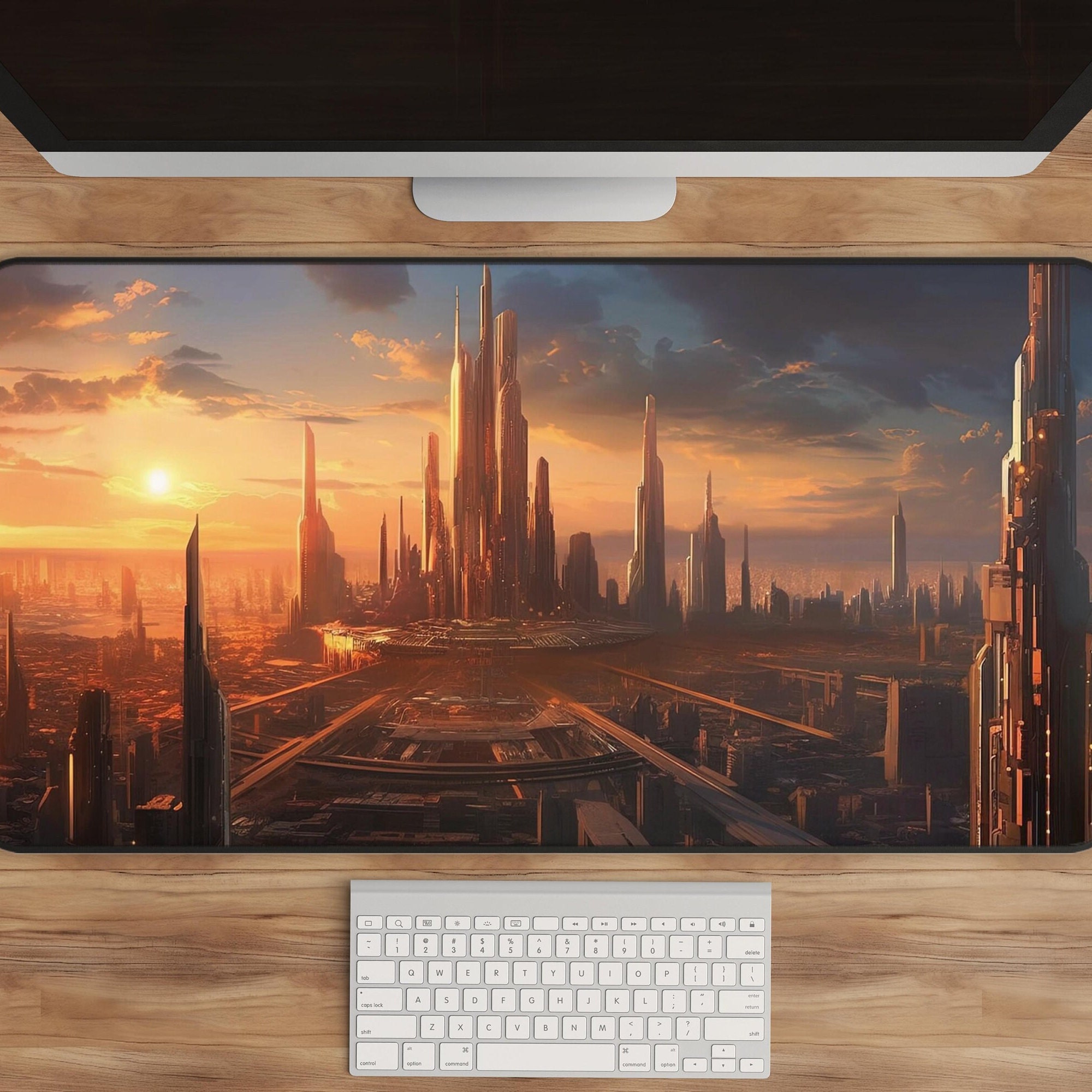 Futuristic Space City Desk Mat
