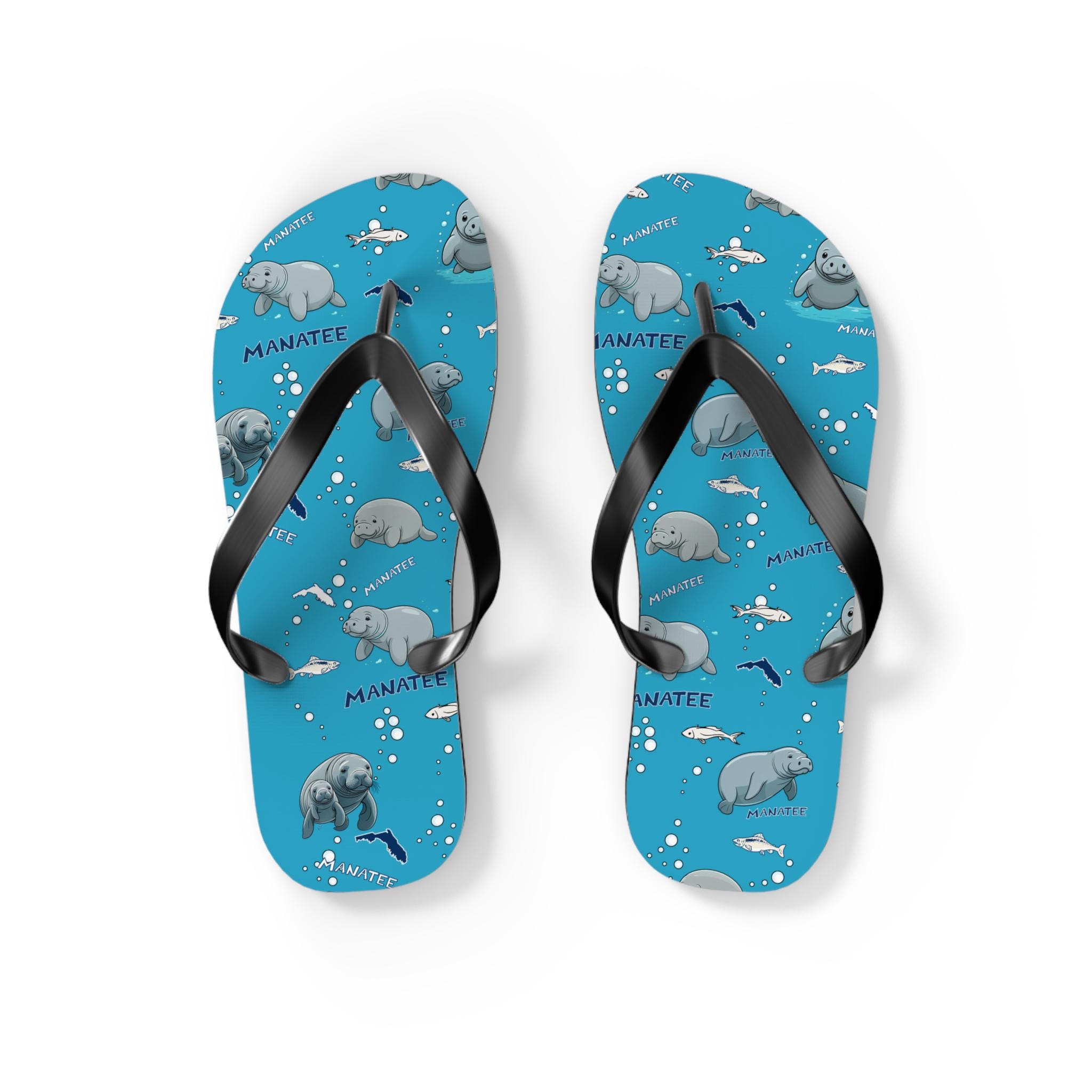 Manatee Cute Flip Flops - Florida Flip Flops, Beach Footwear, Summer Style, Gift for Ocean Lovers, Vacation Sandals, Fun Summer Footwear