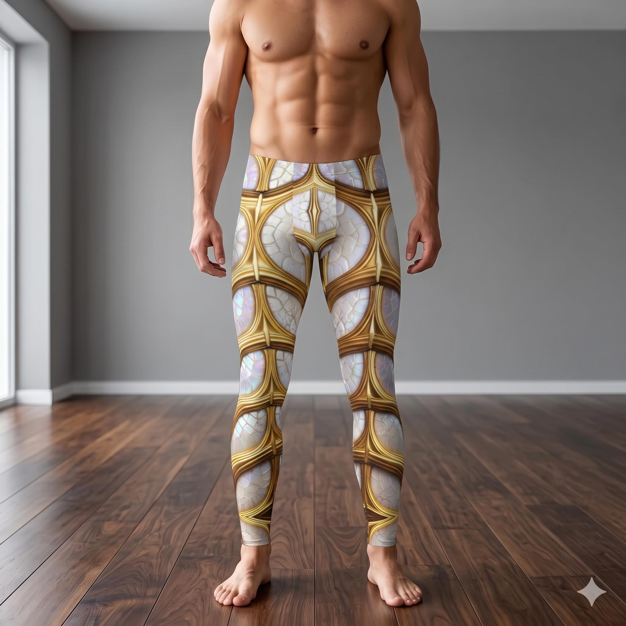 Gold White Futuristic Gladiator Armor Leggings LARP Battle, Exoskeleton Workout Pants Athletic, Fitness Running, Wrestling Meggings