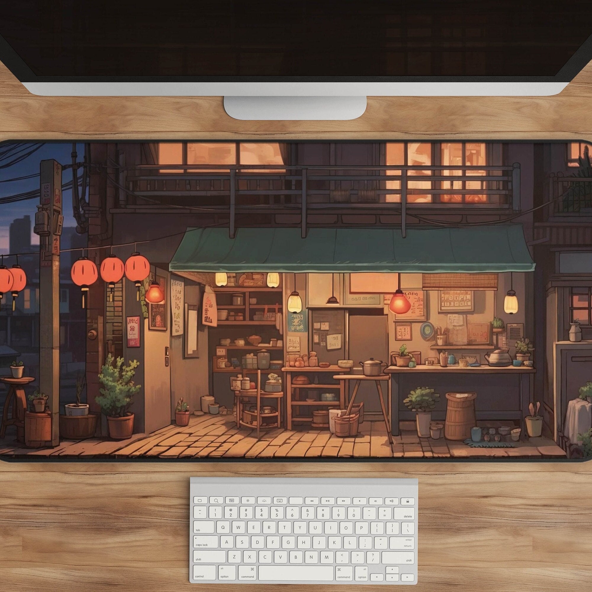 Anime Shop Desk Mat - Lofi Aesthetic Large Mouse Pad for Desk Decor & Gaming