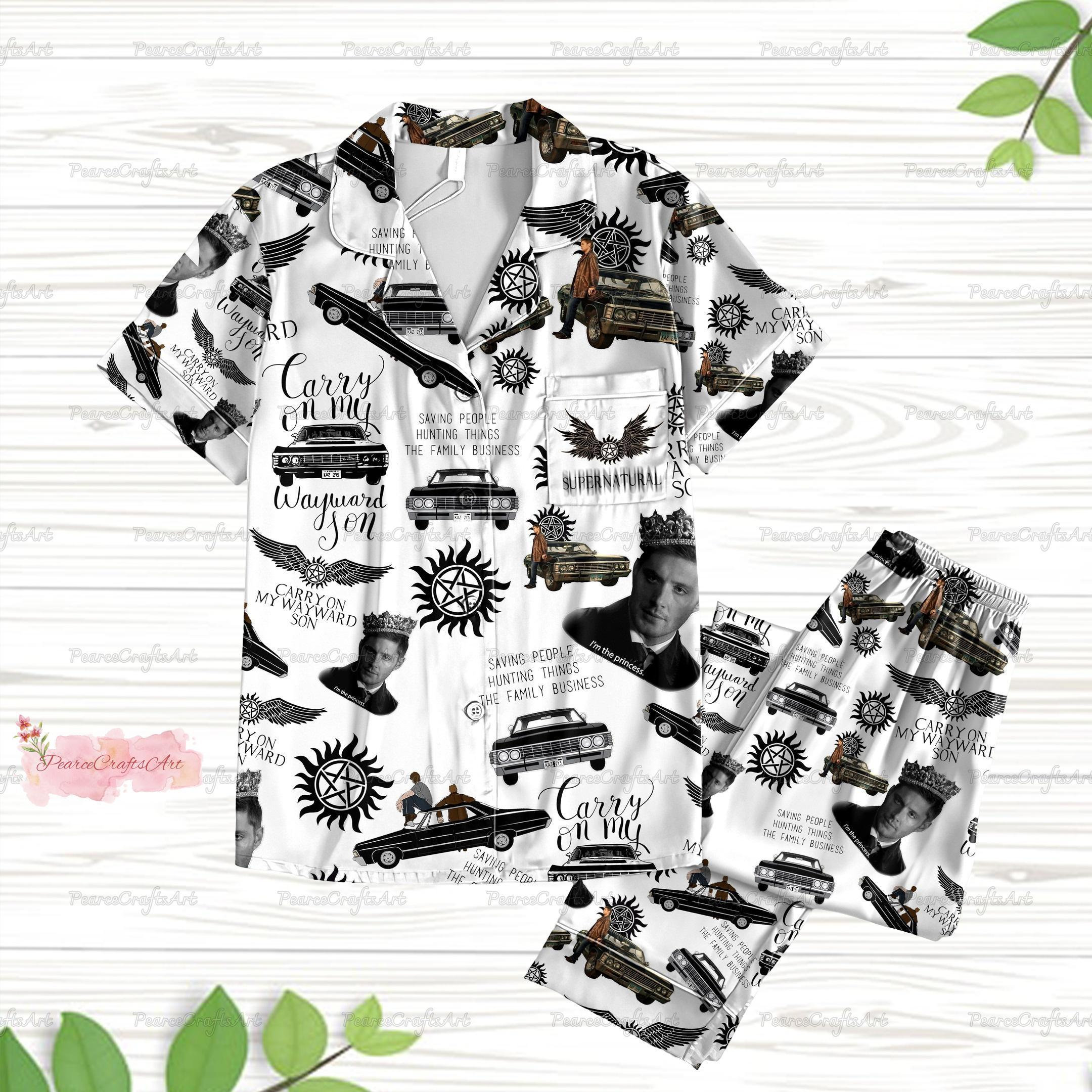 Supernatural Pajamas Set, Supernatural Shirt, Supernatural Holiday Pajamas, Winchester Brothers Women Pajamas, Sam Dean Midnight Shirt