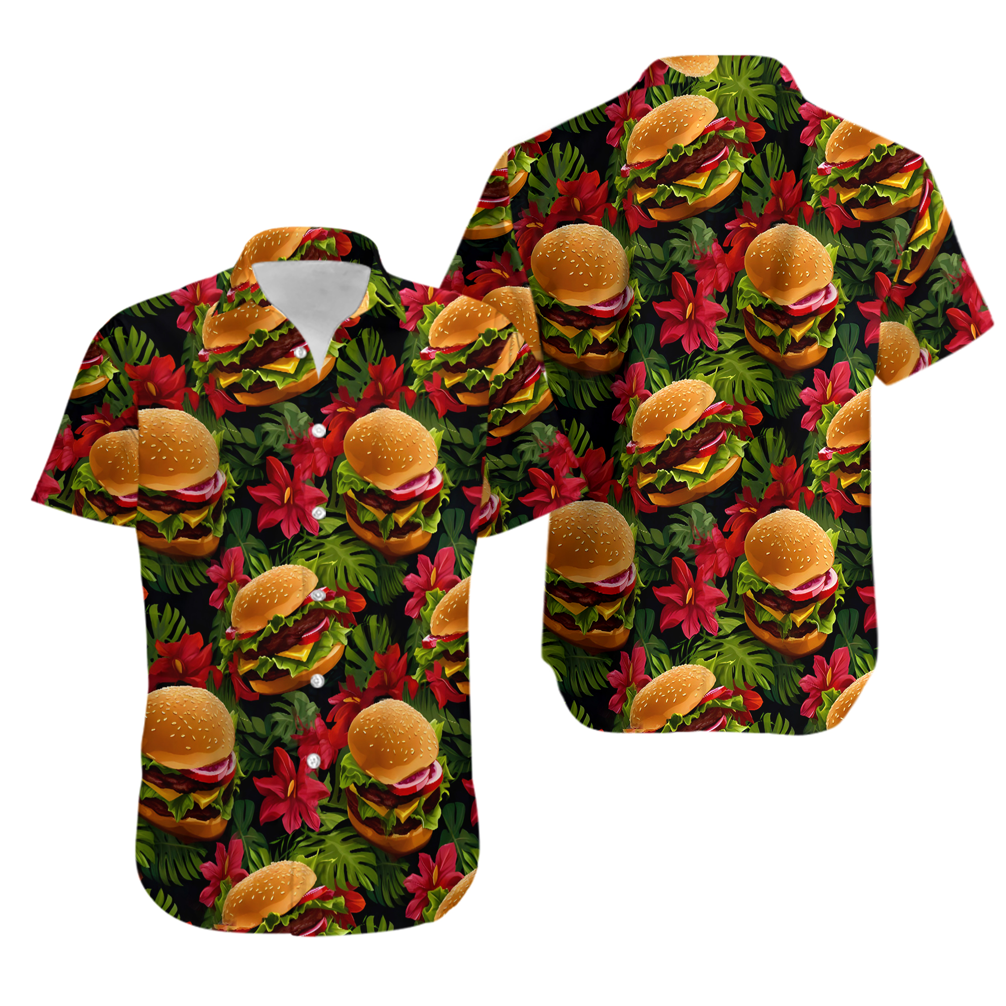 Cheeseburger Hamburger Hawaiian Shirt Button Down Short Sleeve Hawaiian Shirt