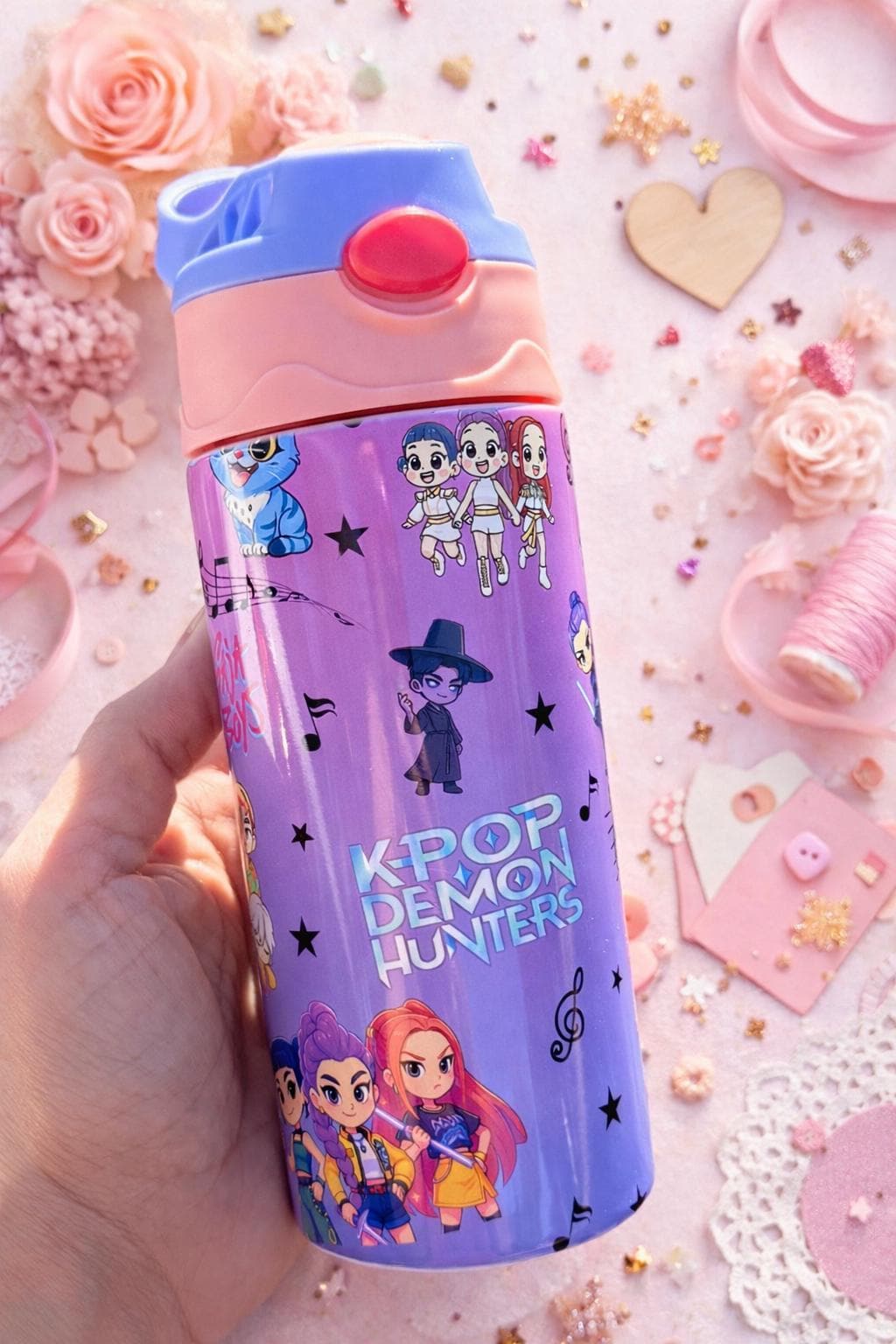 Kpop Demon Hunter 12oz Vacuum Insulated Water Bottle, Stainless Steel Sippy Cup for Kids