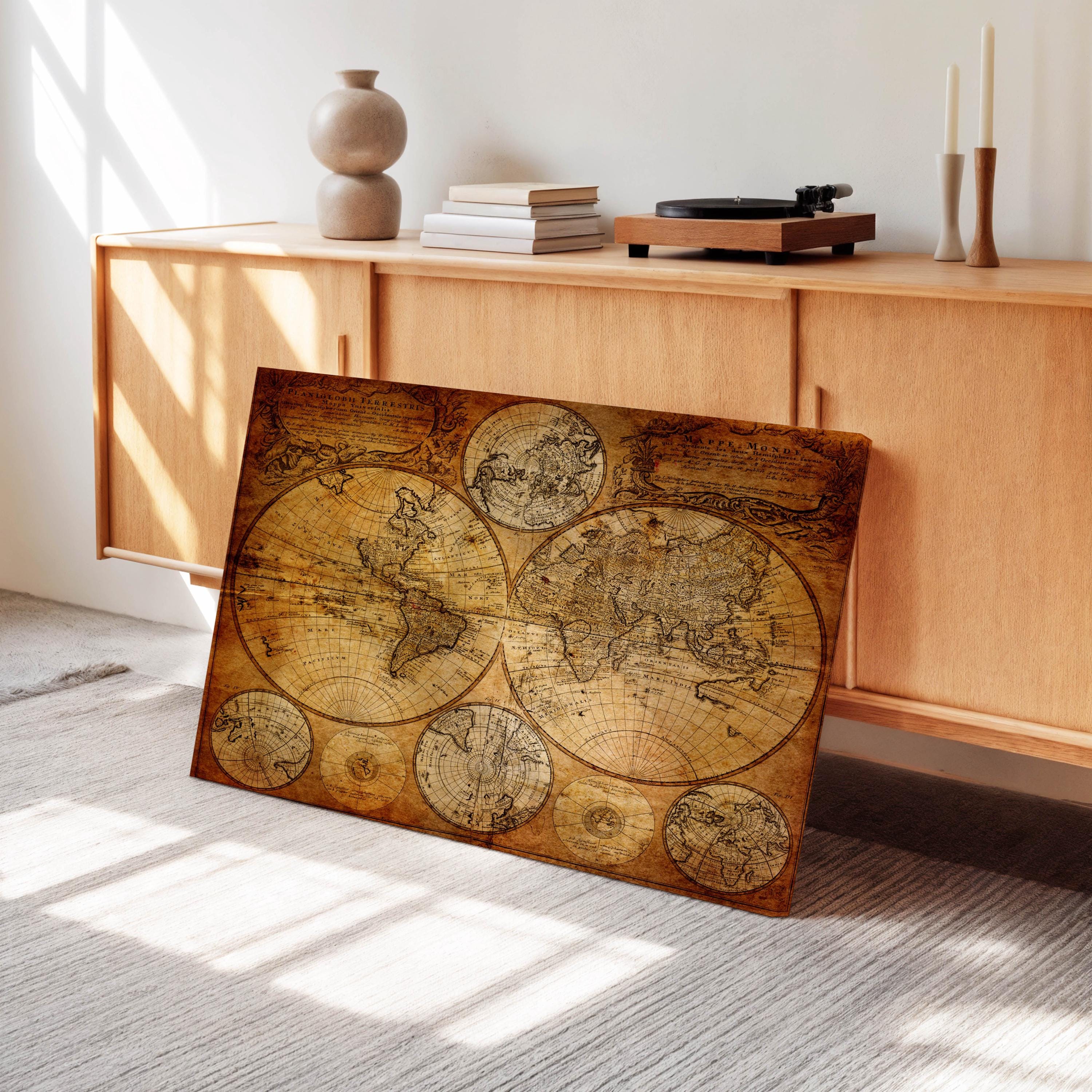Vintage World Map Canvas Print Geographic Wall Art