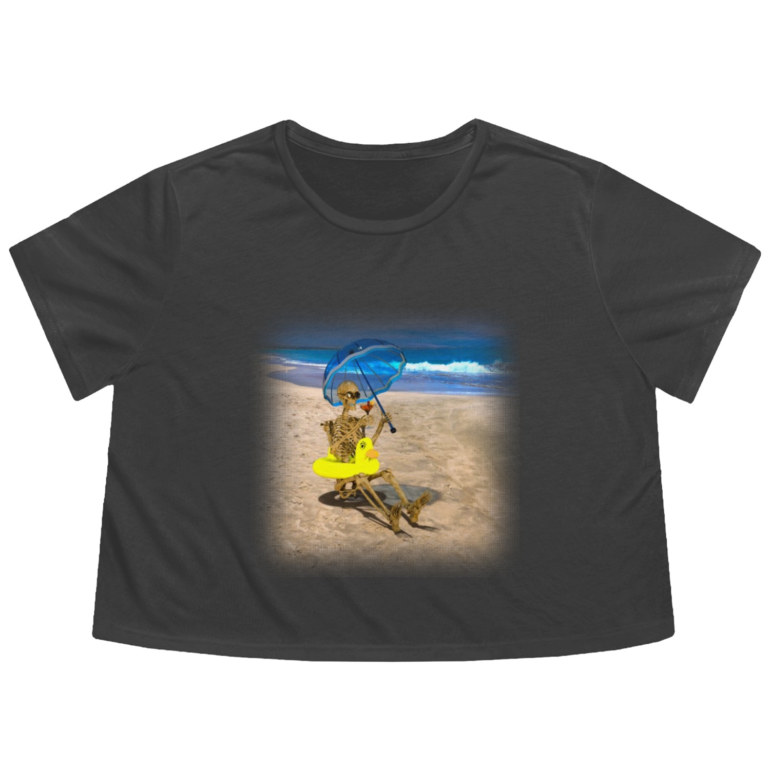Grim reaper with his favorite cocktail on the Flowy Cropped Tees