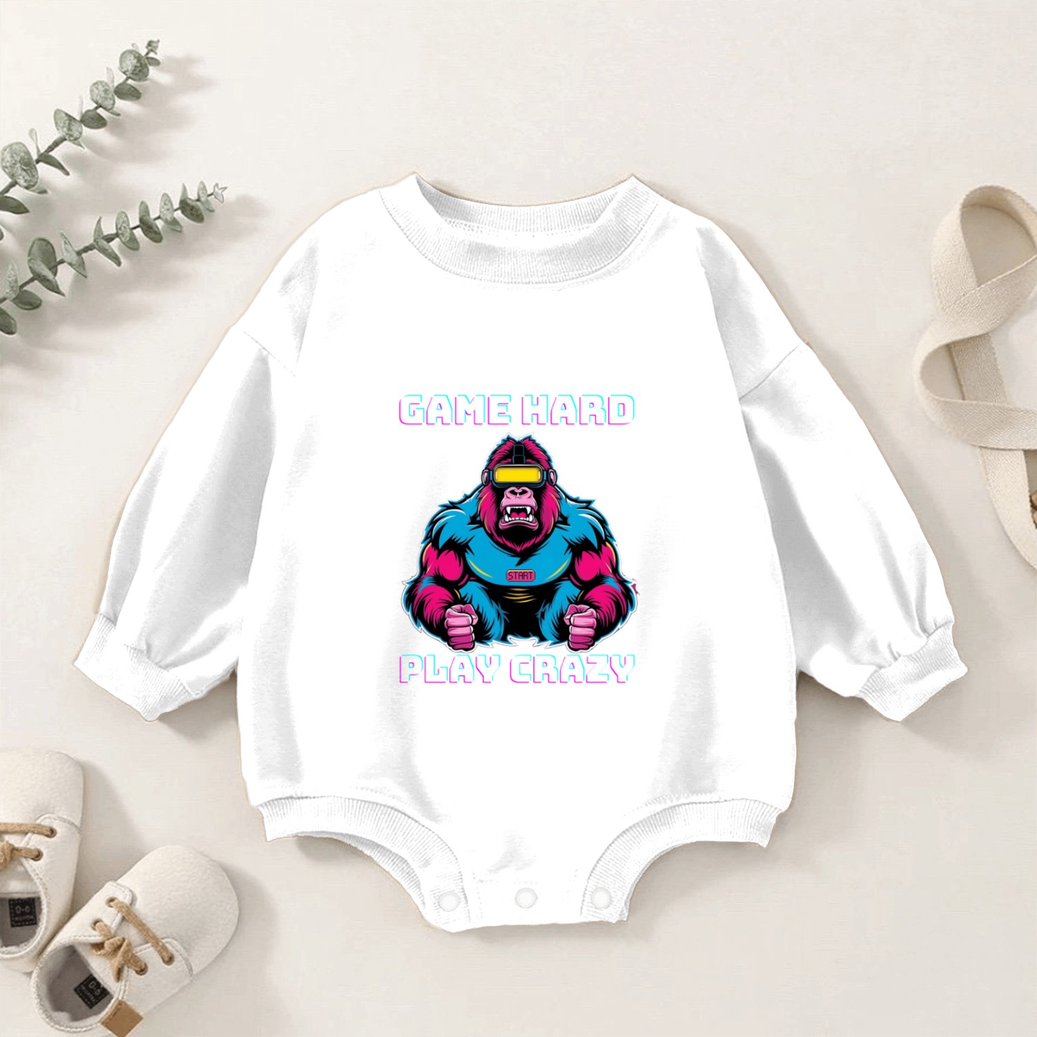 Game Hard Play Crazy Gorilla Gamer Baby Romper Sweatshirts Gaming