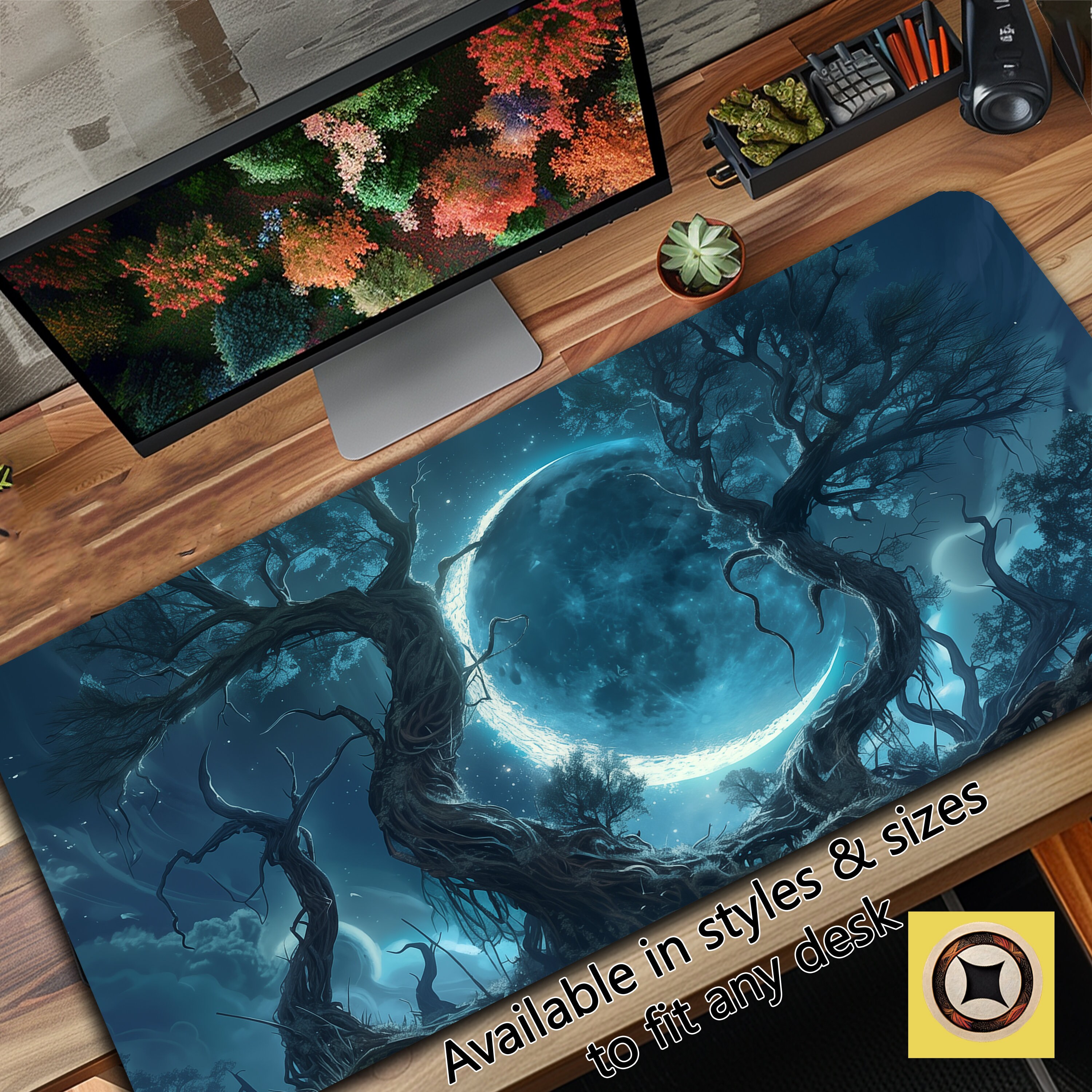 Druid Moon Desk Pad - Witchy Gaming Playmat for Desk Decoration