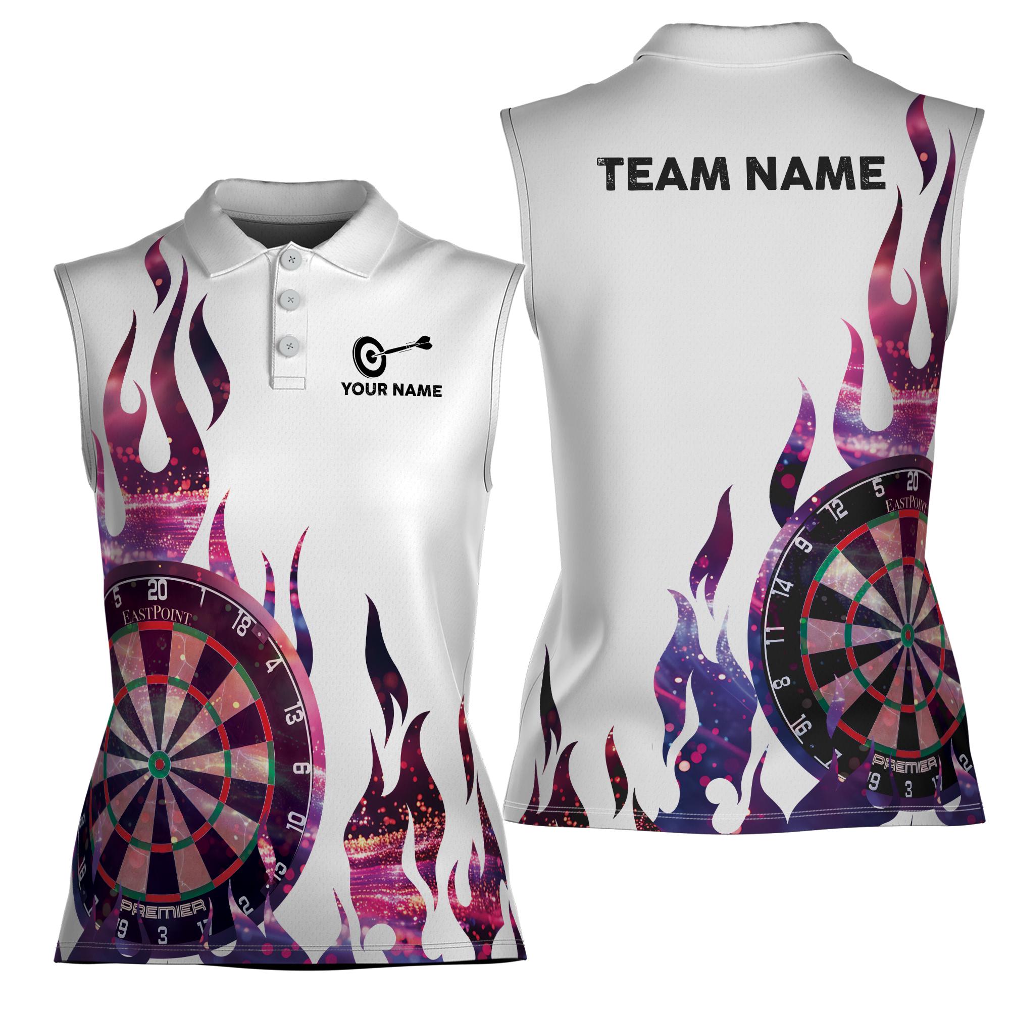 Women Sleeveless Polo Shirt with Spackle Darts On Fire Pattern