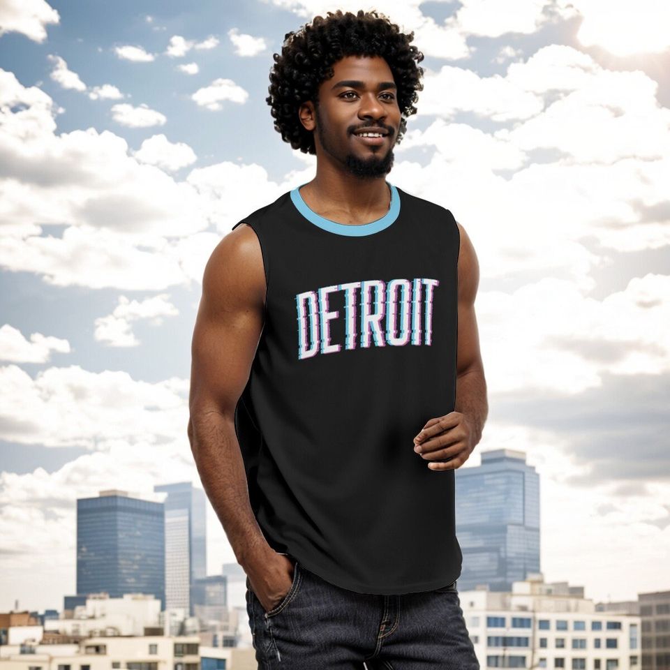 D313 Detroit Cyber Glitch All-Over Print Men's Sleeveless O-Neck Shirt