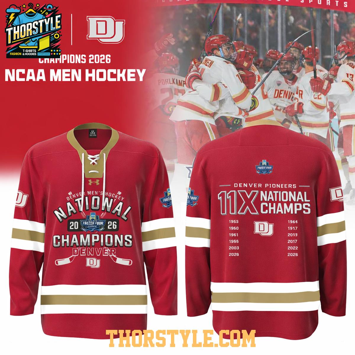 Denver Pioneers 11X National Champions 2026 Hockey Jersey