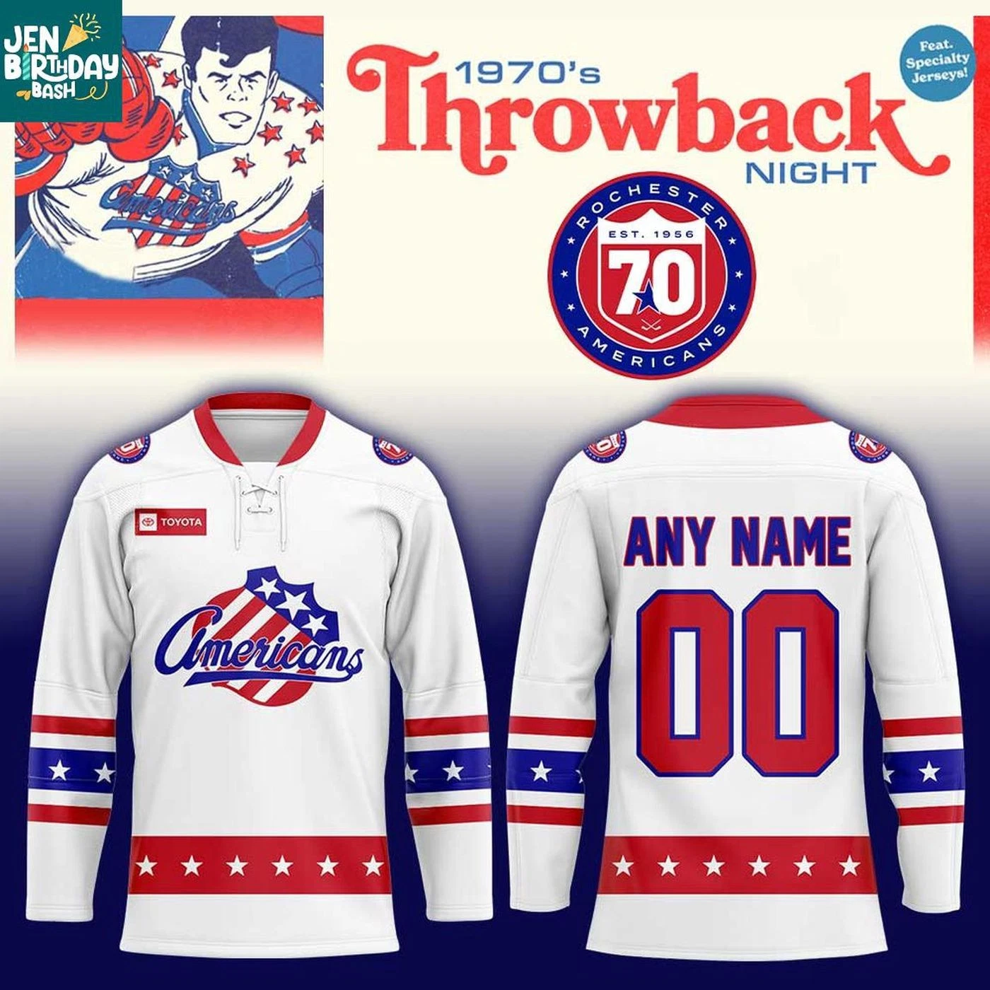 Custom Rochester Americans 70th Anniversary Throwback 2025-2026 Hockey Shirt