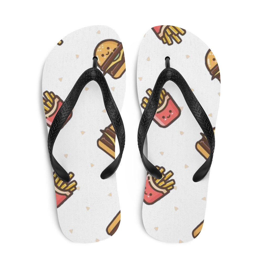 Cute Food Burgers and Fries Summer Beach Flip-Flops