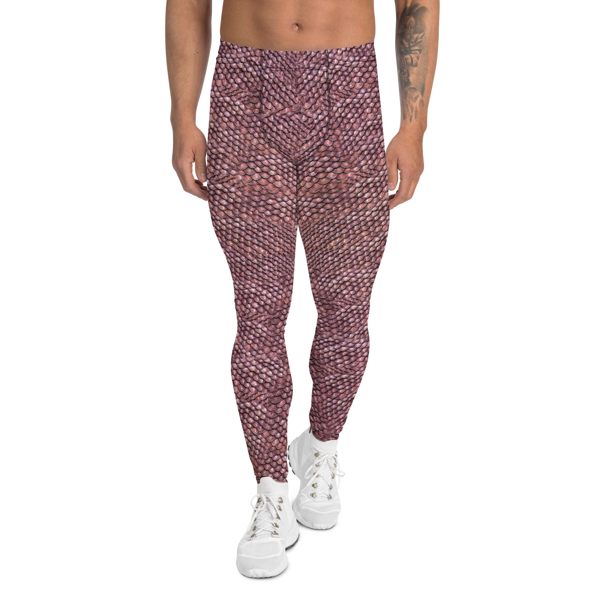 Pink Scale Mail Armor Cloth Print Men's Leggings