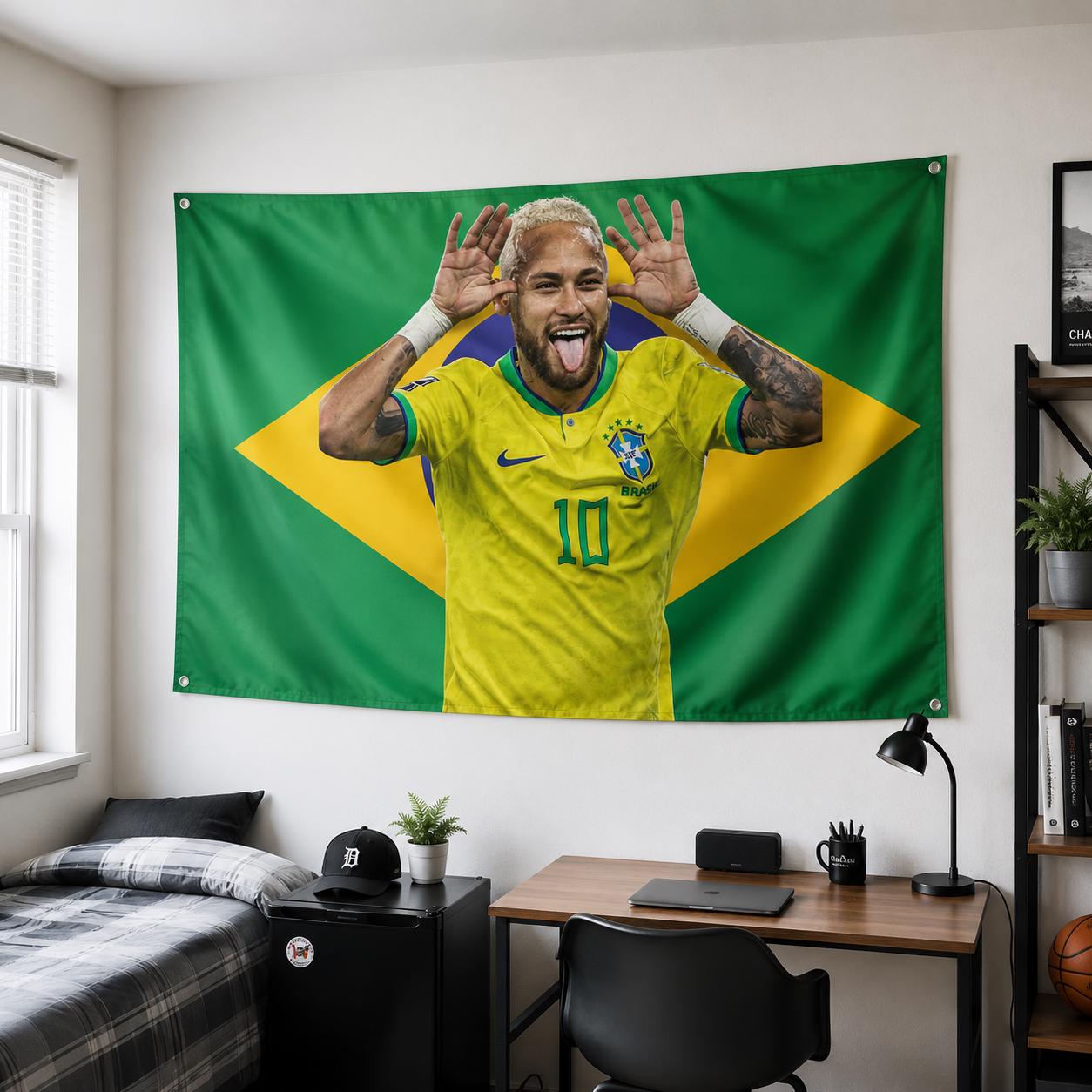 Neymar Brazil Flag Tapestry, Football World Cup 2026 Wall Decor, Brazil Soccer Flag, Neymar Fan Room Decor