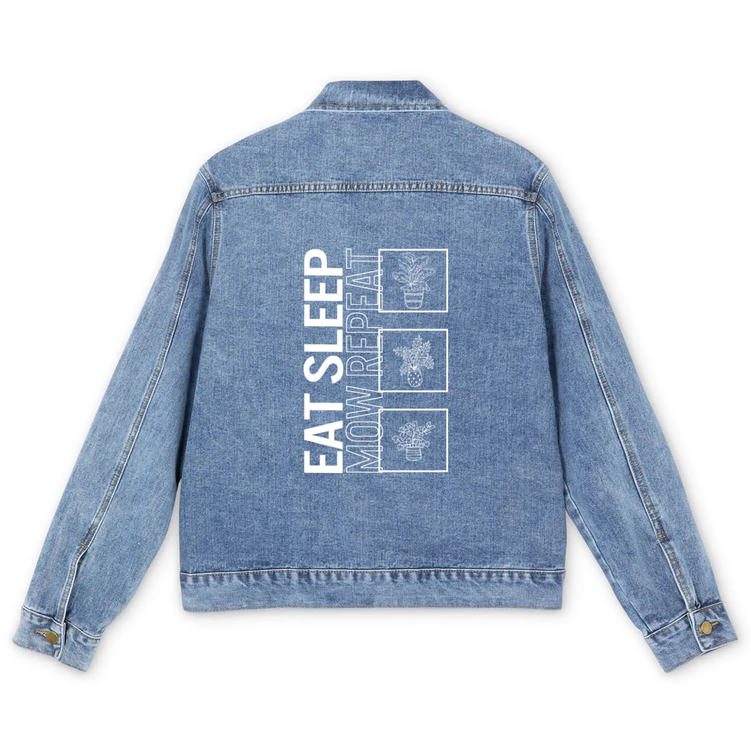 Eat Sleep Mow Repeat, Garden Plant Gardening Men's Denim Jackets