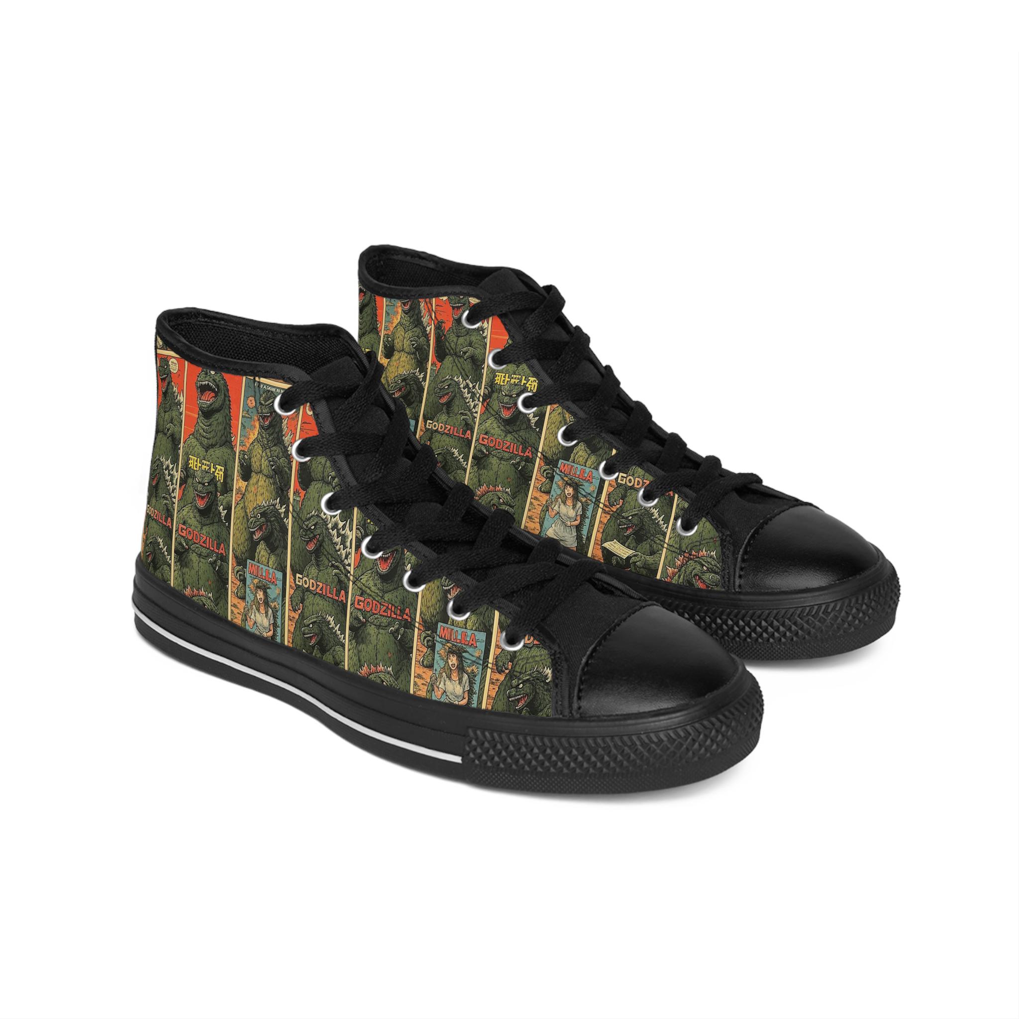 Vintage god zilla Poster High Top Sneakers | Monster Movie Pattern