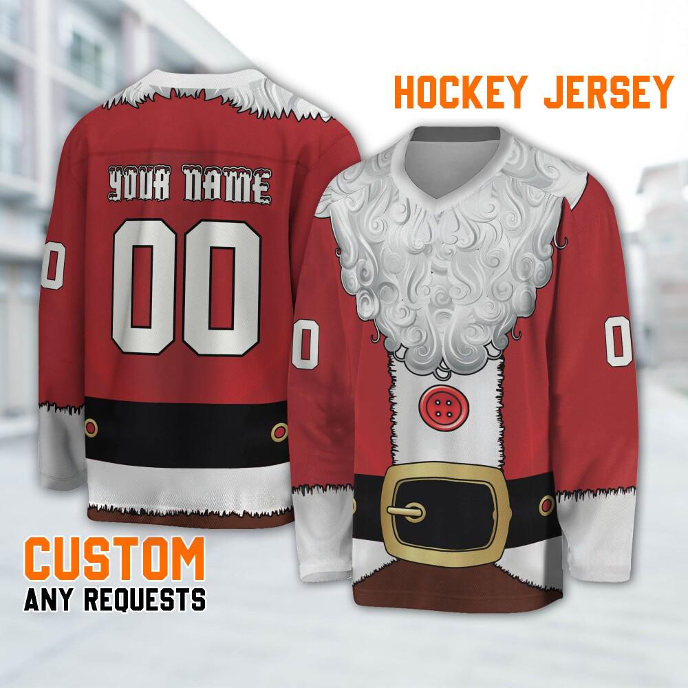 Custom Christmas Happy Team Santa Hockey Jersey, Cosplay Santa Clause Hockey Xmas, Chrismas Long Slevees Hockey, Birthday gift Kid