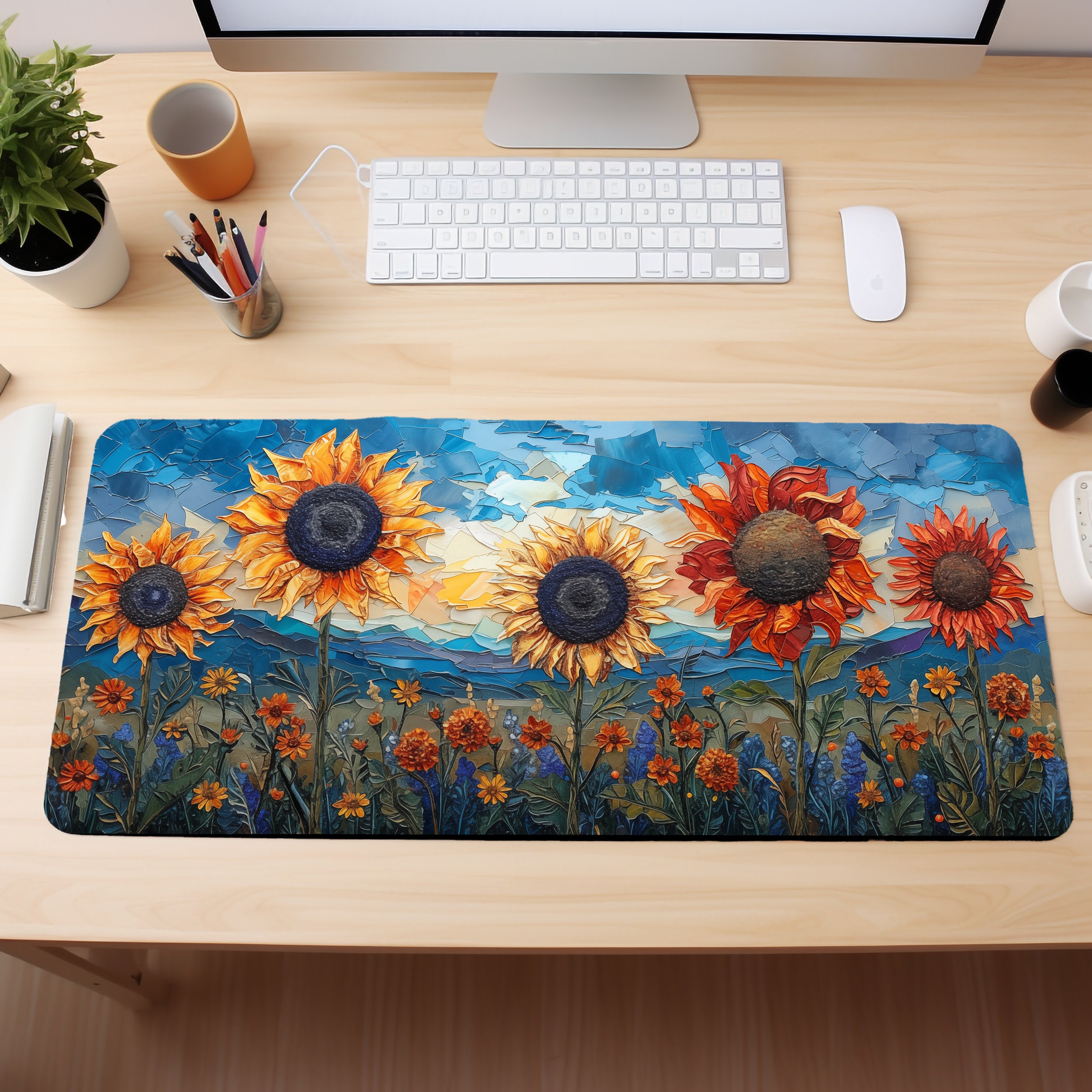 Sunflower Desk Mat, Floral Mouse Pad