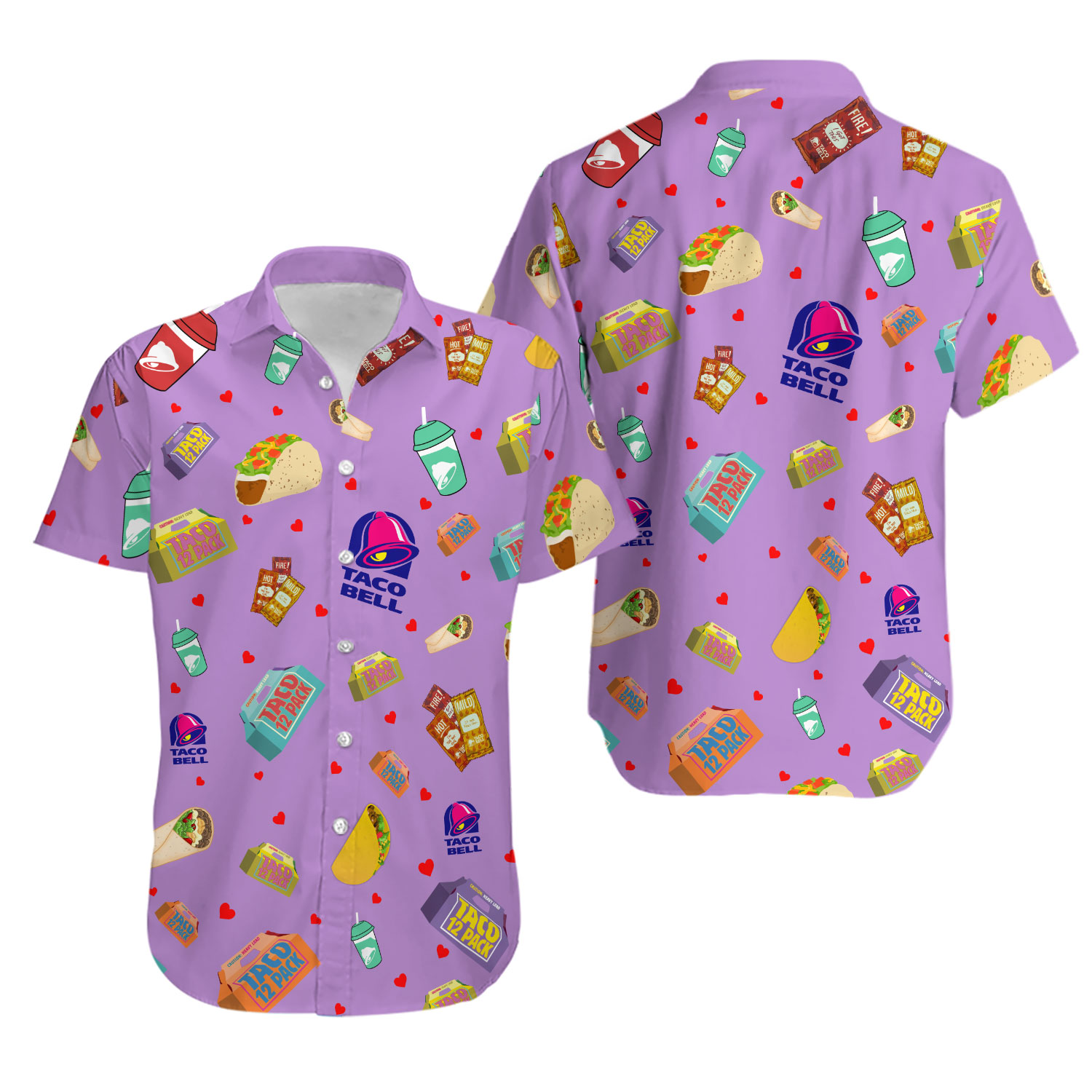 Taco Bell Button Shirt And Shorts, Retro Food Hawaii Shirt, Fast Food Mexican Vacation Shirt, Summer Men Shorts, Taco Bell Lover Gifts