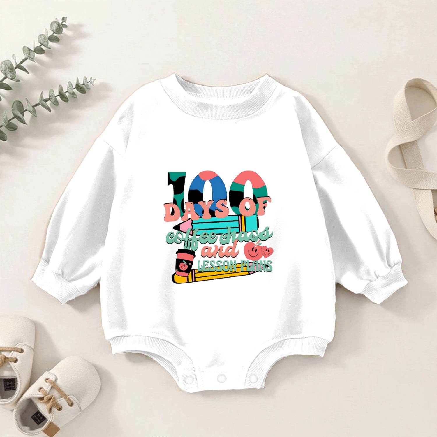 100 Days of Coffee, Chaos & Lesson Plans Baby Romper Sweatshirts