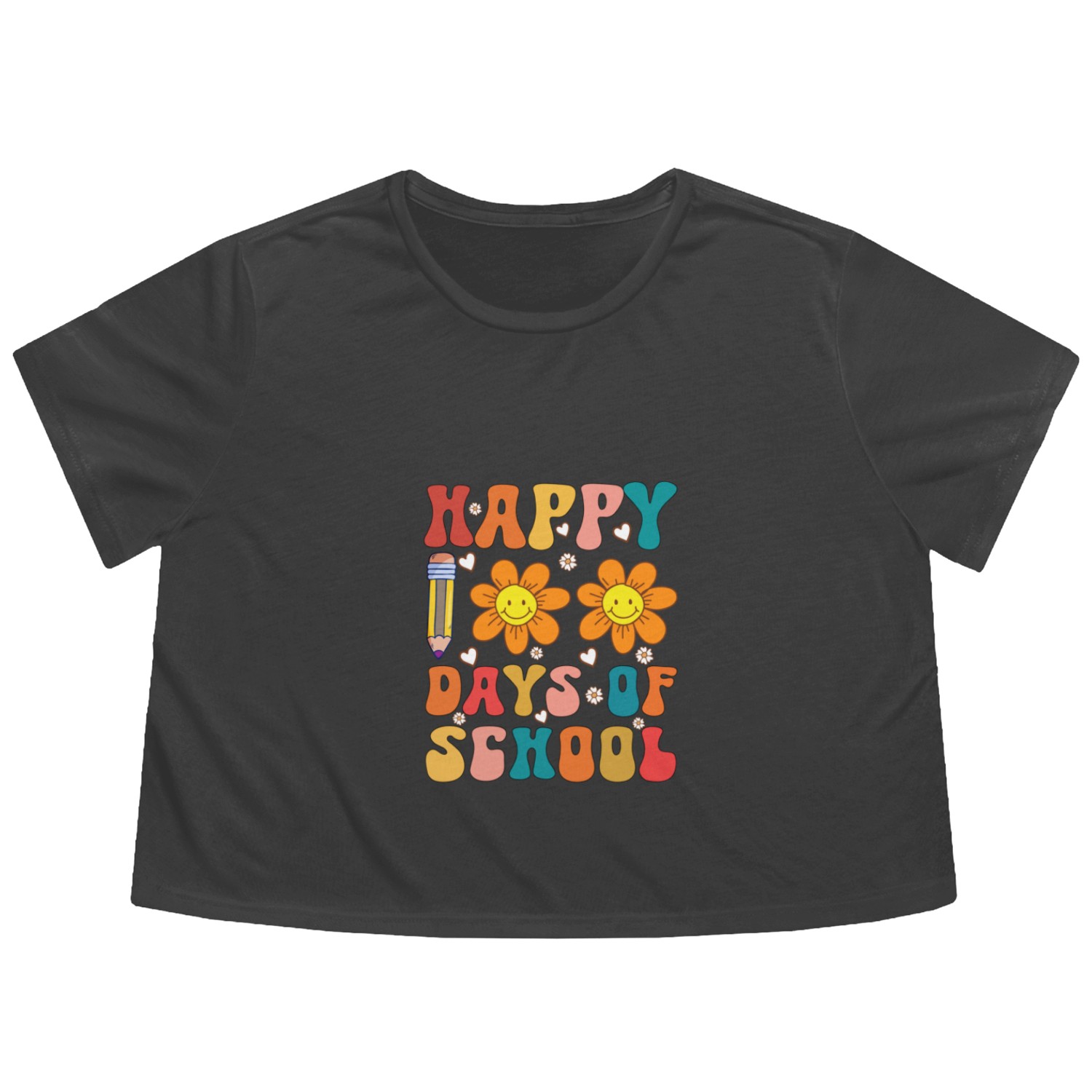 Groovy 100 days of school student teacher Flowy Cropped Tees