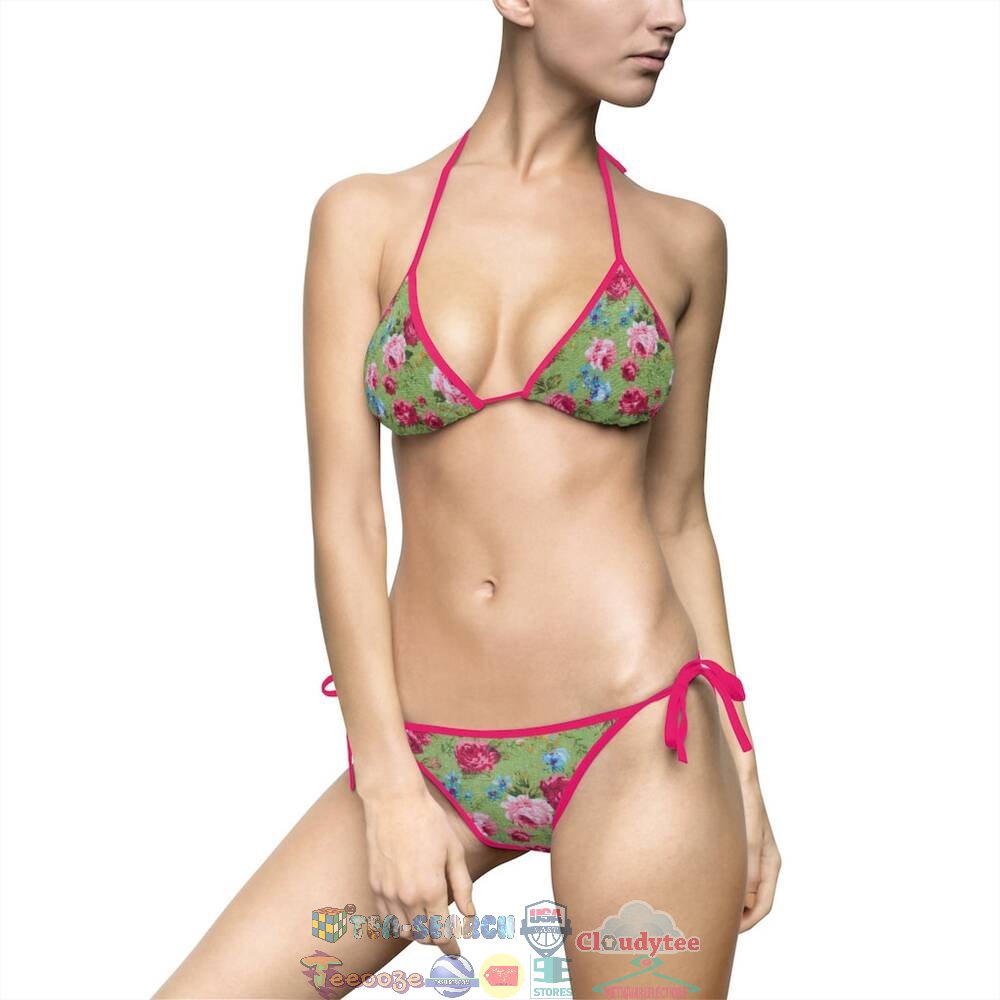 Women's Floral Green Two Piece Sling Bikini Set Swimsuit
