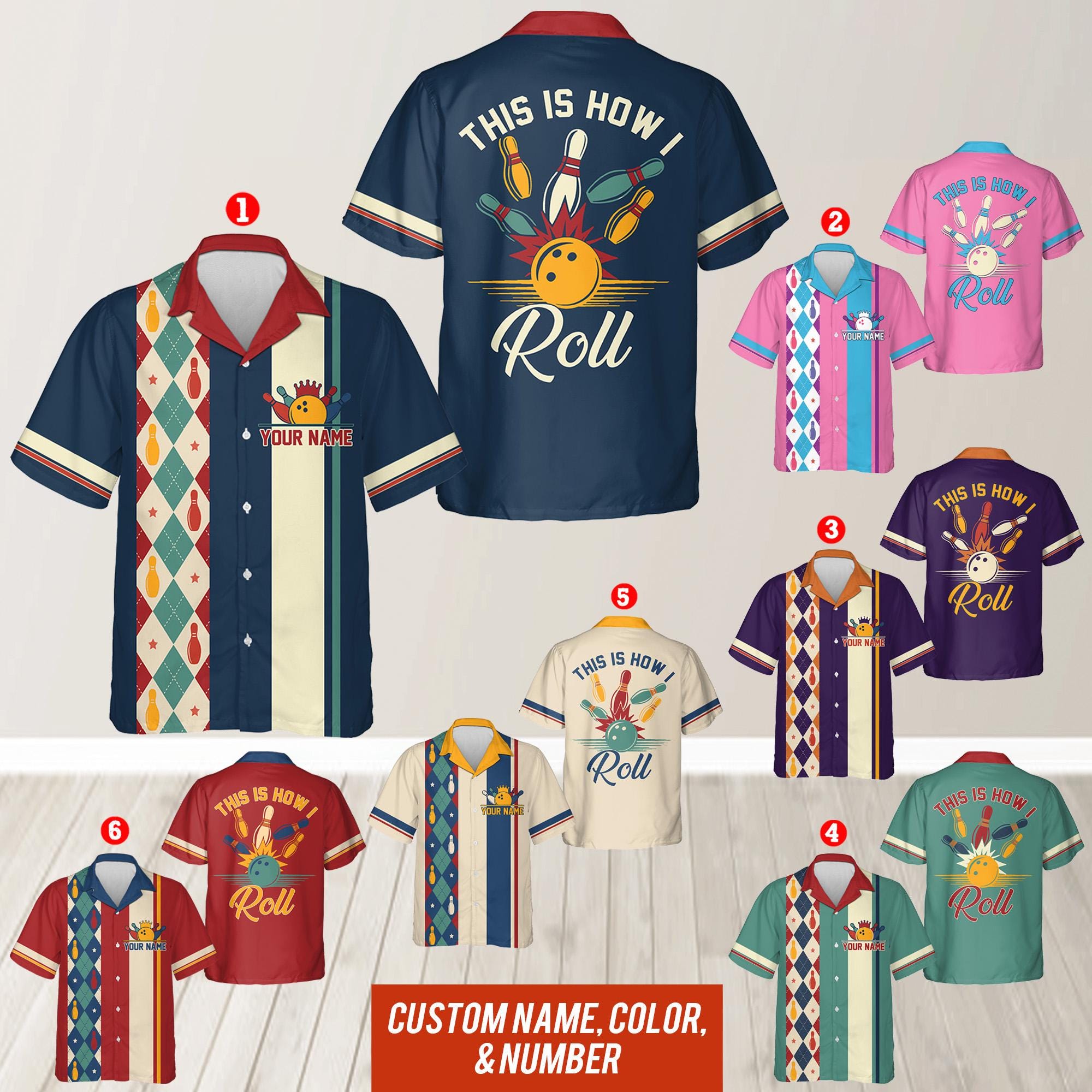 Personalized Retro Bowling Hawaiian Shirt for Men Women, Custom Name Bowling Shirt, This Is How I Roll Shirt, Vintage Bowling Team Name