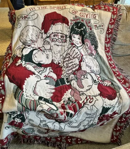 Vintage NIP Christmas In The Spirit Of Giving Woven Throw Blanket READ