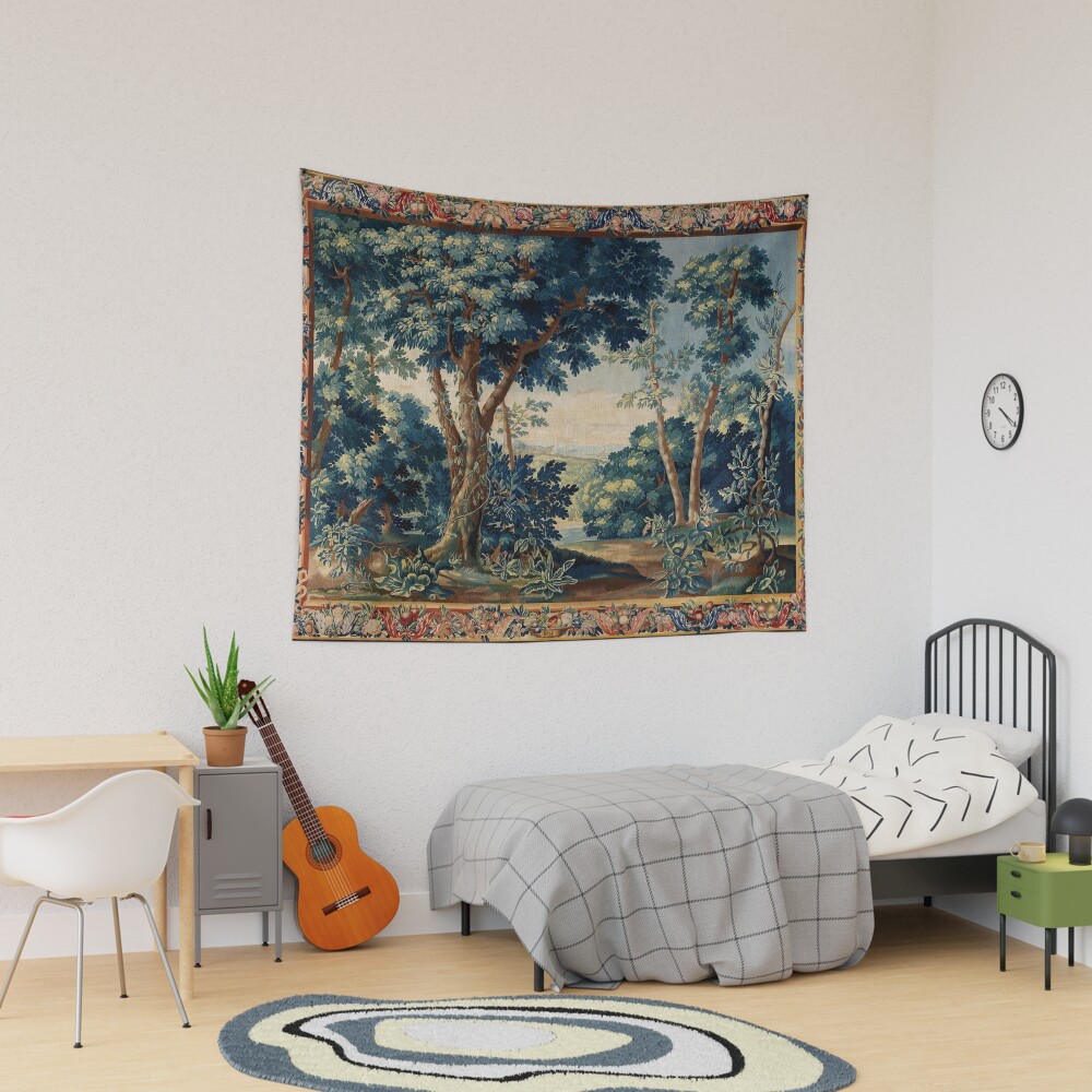 GREENERY, TREES IN WOODLAND LANDSCAPE Antique Flemish Tapestry