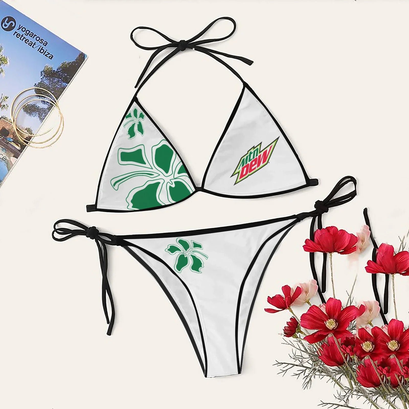 Women's Sea Blossom Triangle Sling Bikini Swimsuit, Mountain Dew Print