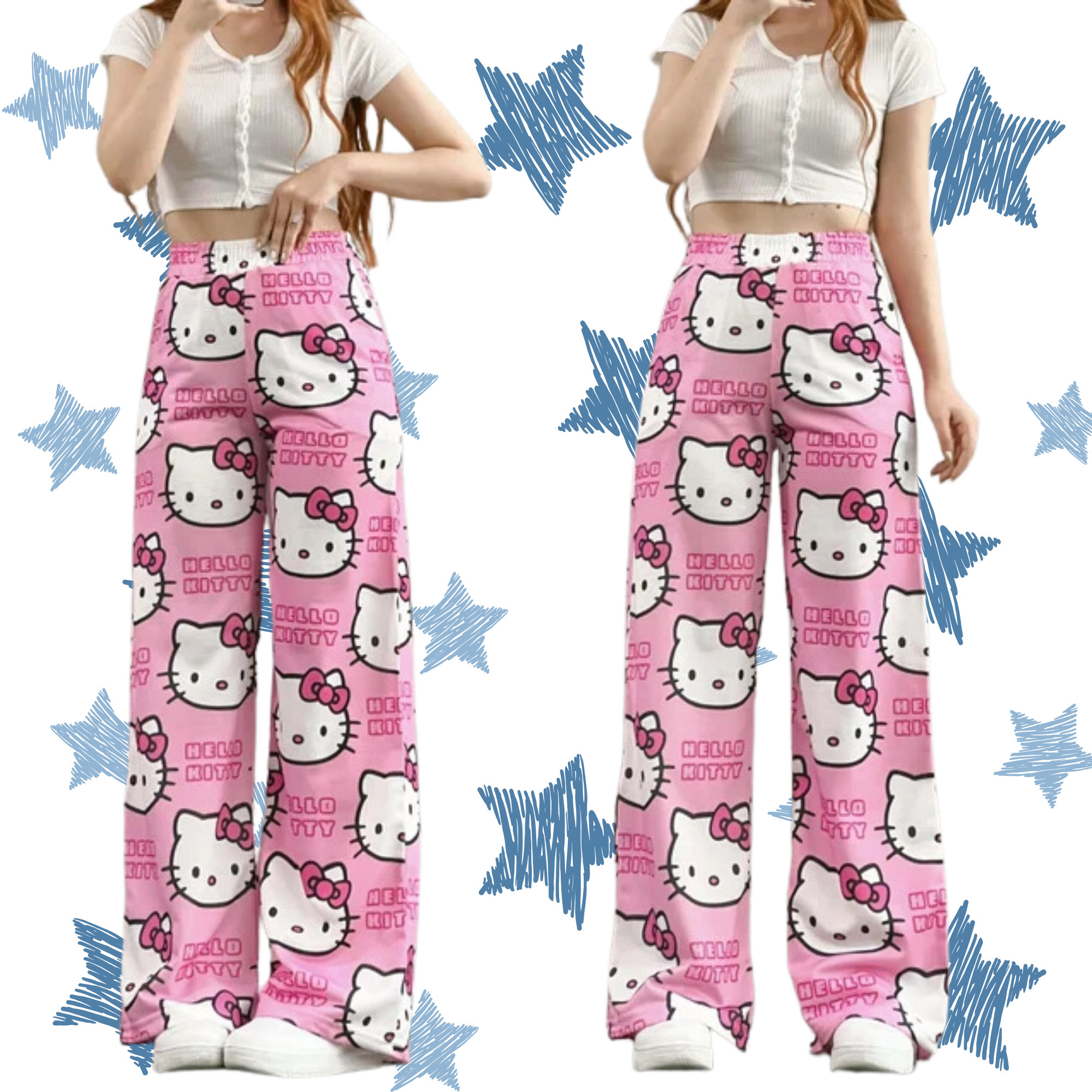 Kitty Hello Cute Pajama Pants,Pink Pyjama Pants,Cute Sleepwear Bottom.