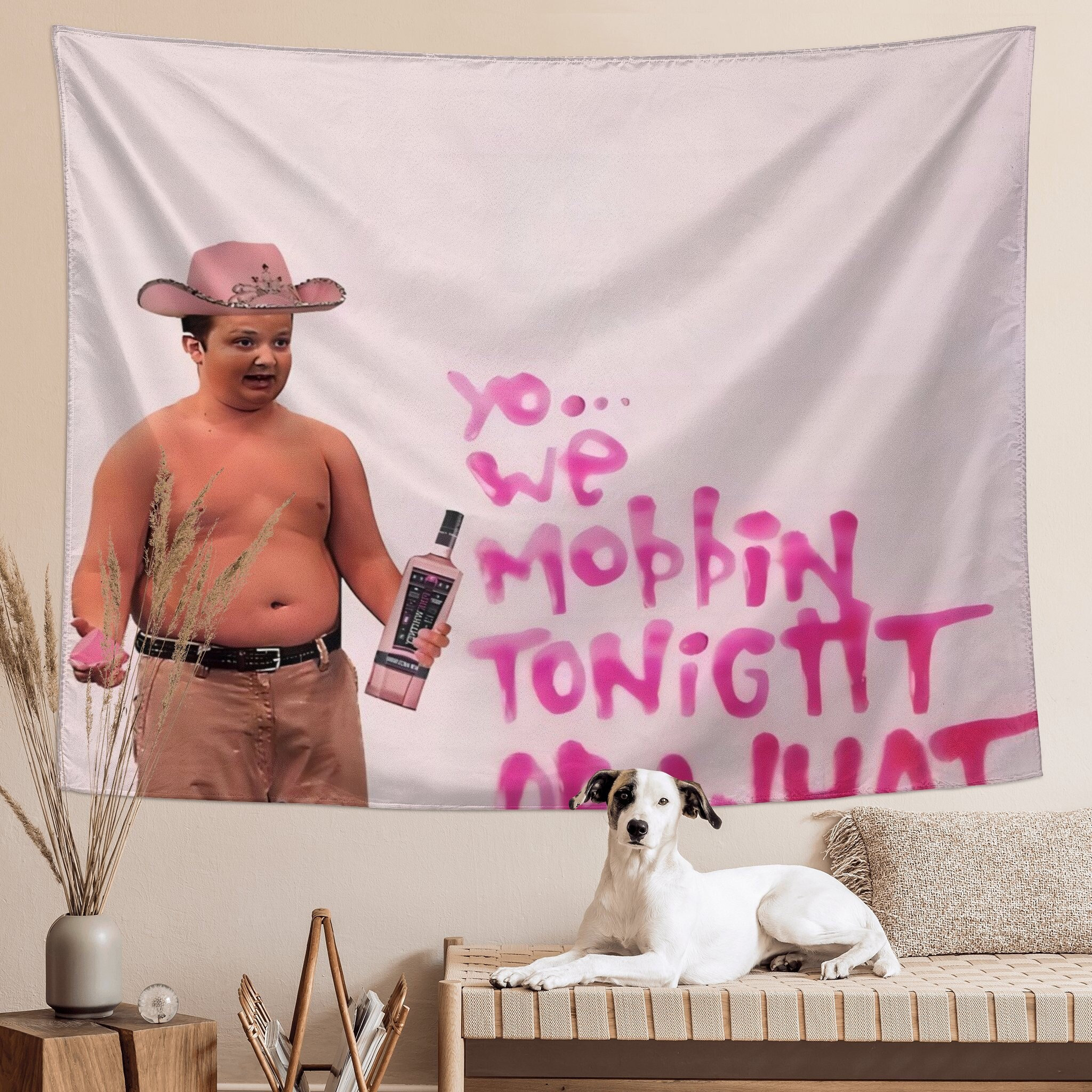 Funny Meme Tapestry Gibby Pink Wall Hanging Art, Funny Meme Aesthetic Decor Tapestries