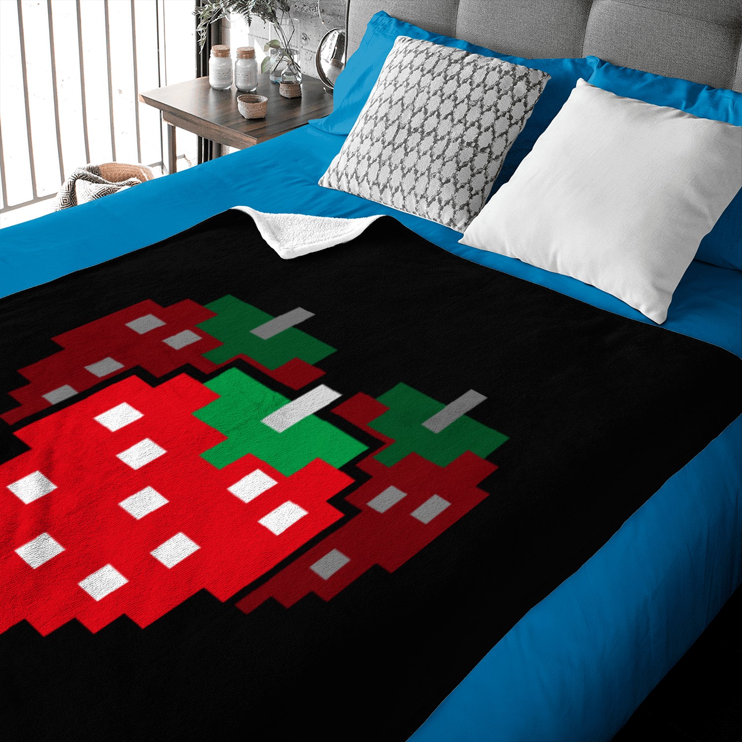 8 Bit Pixel Strawberry 80s Video Game 100 Days of Baby Blankets