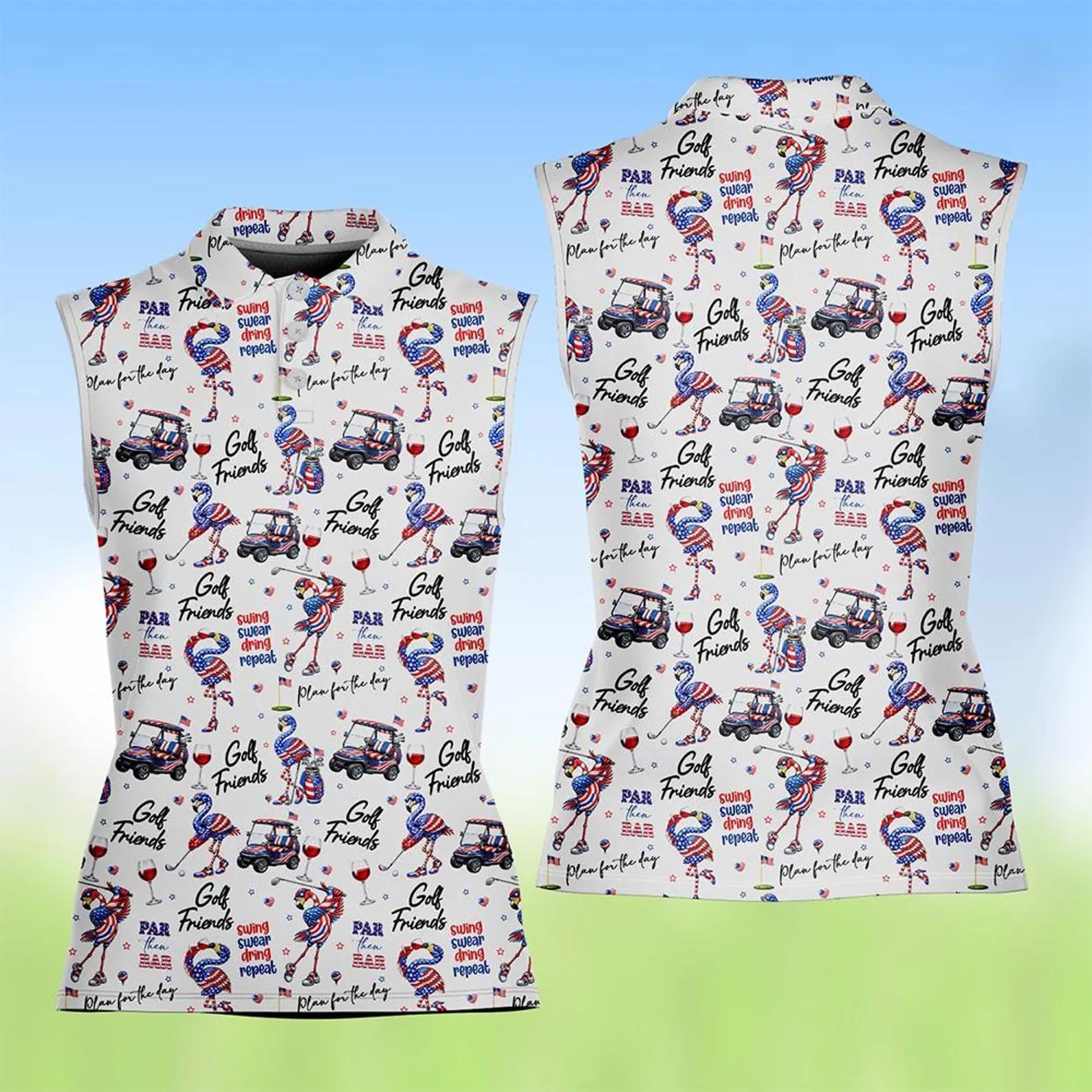 Patriotic Flamingo Golf Polo Shirt, 4th of July Women's Performance Polo