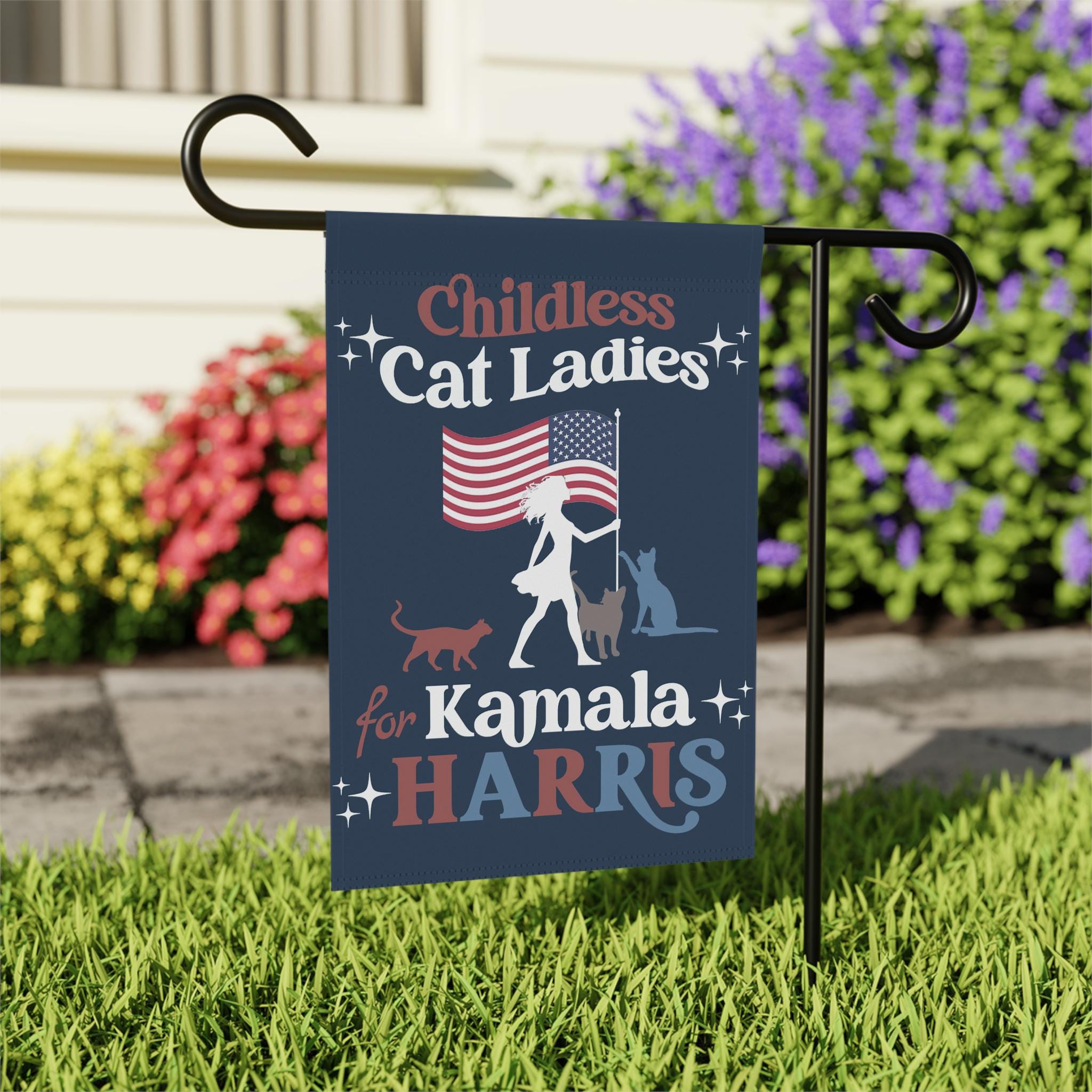 Childless Cat Lady Kamala Harris Garden and House Flag, Political Yard Flag