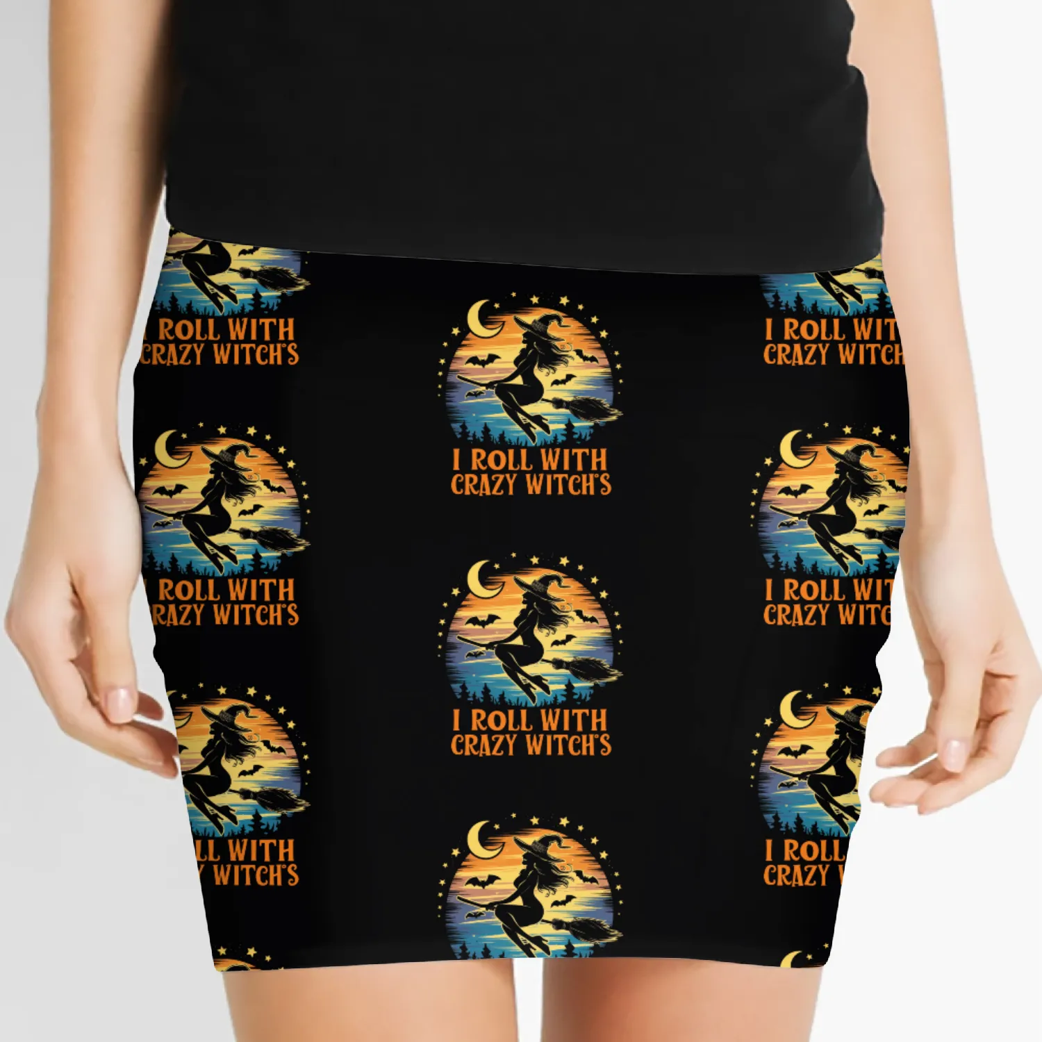 I Roll With Crazy Witches - Spooky Witch Graphic Women's Mini Skirts