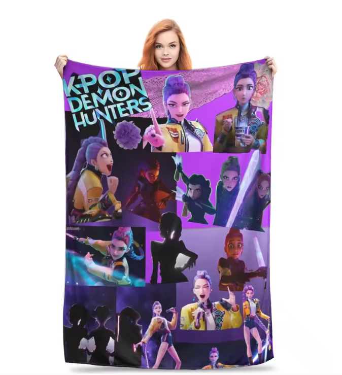 Huntrix Zoey Rumi Mira Blankets KPop Demon Hunters Fleece Blanket, Back To School Gift For Kids